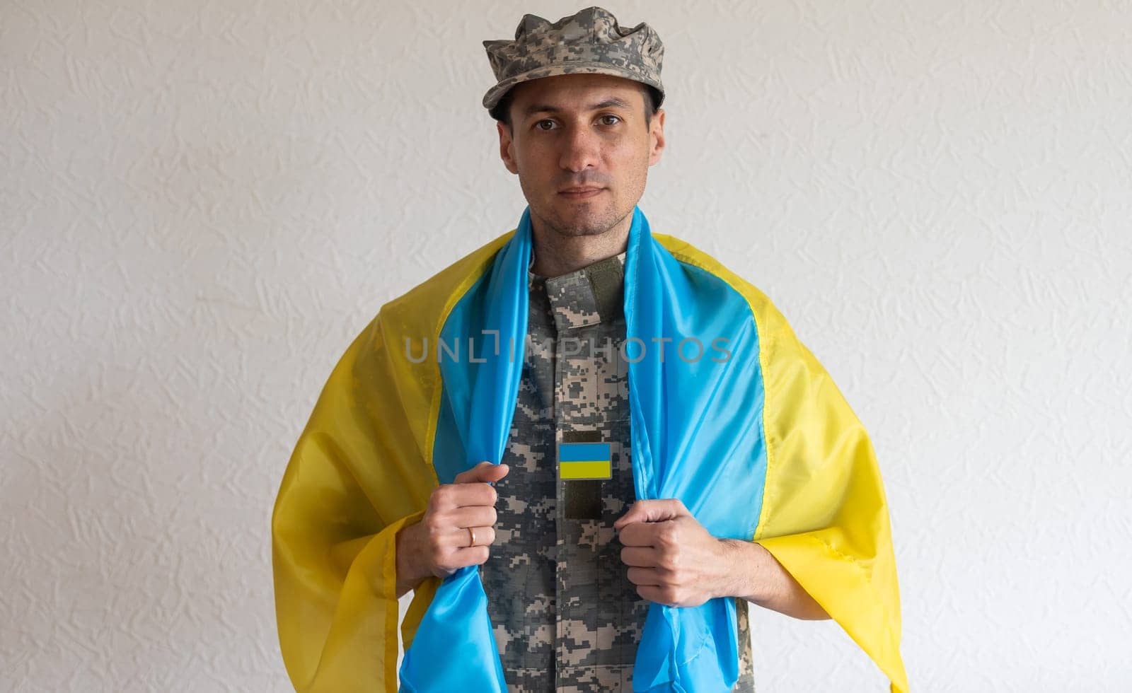 Portrait of a courageous Ukrainian military man, freedom concept by Andelov13