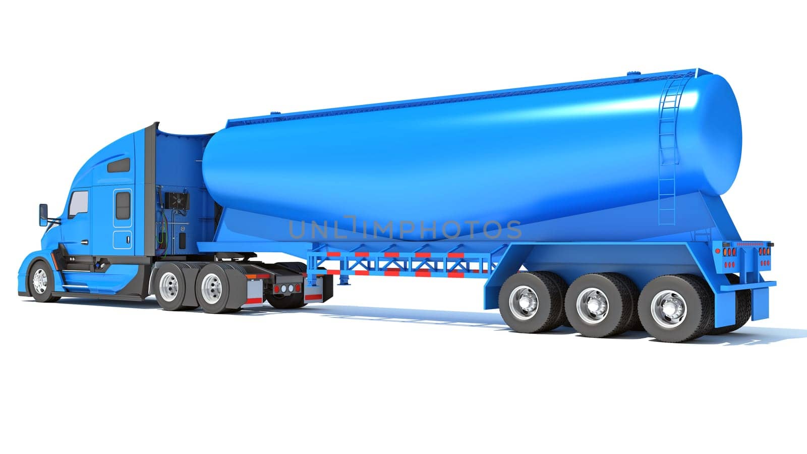 Truck with Tank Trailer 3D rendering model on white background