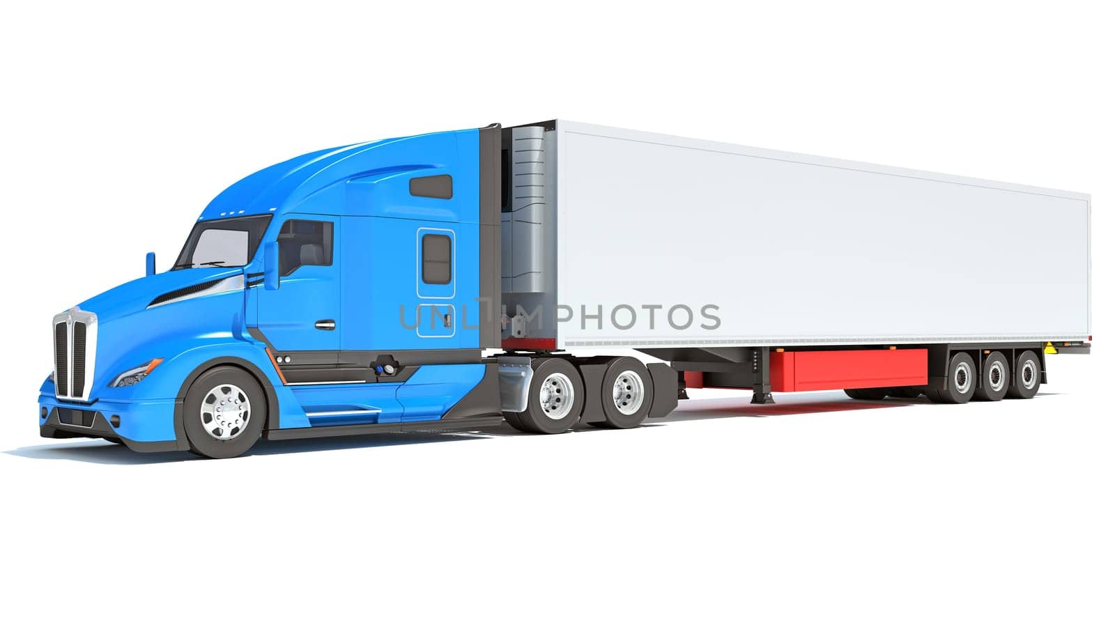 Truck with Reefer Refrigerator Trailer 3D rendering model on white background