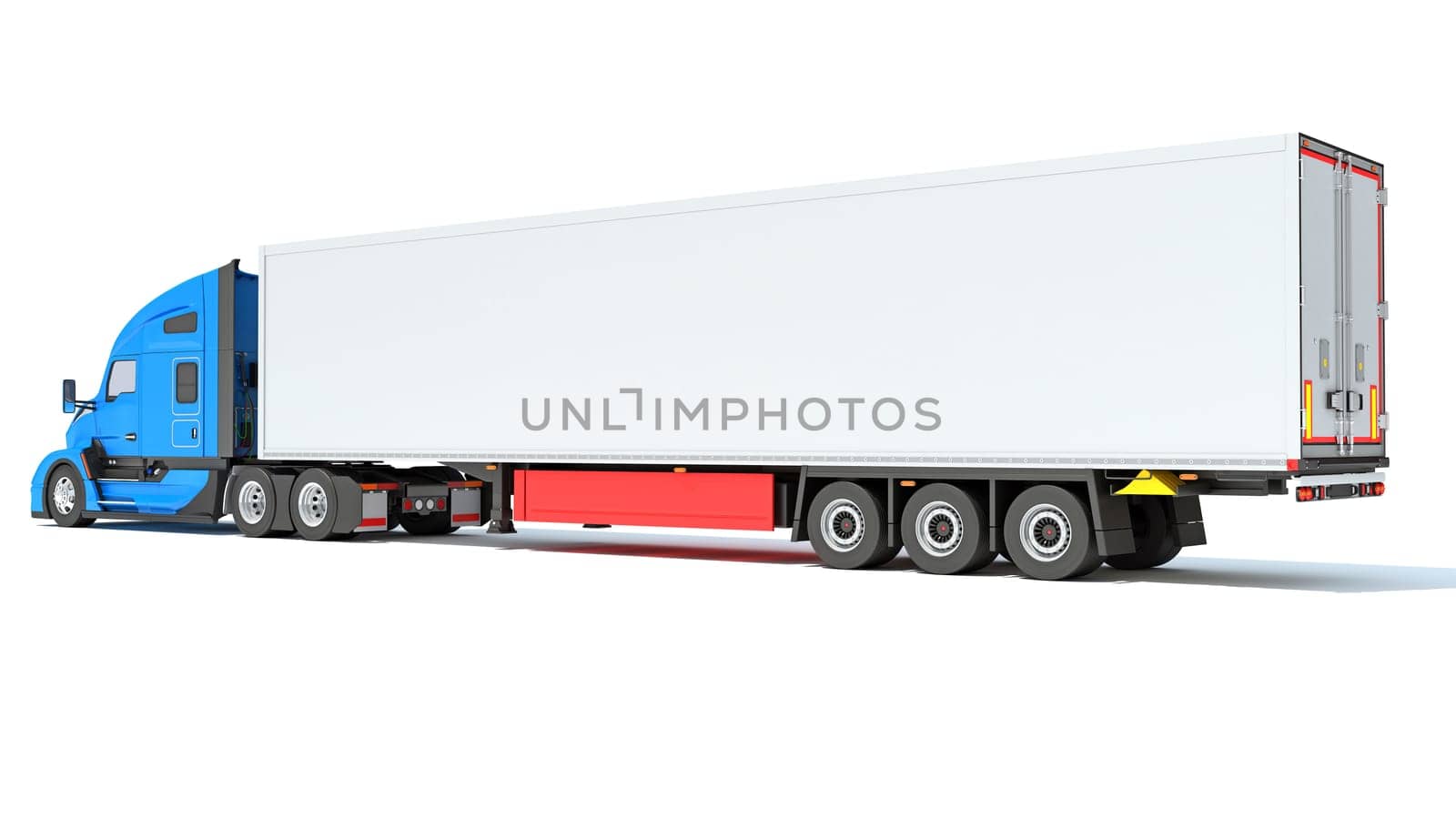 Truck with Reefer Refrigerator Trailer 3D rendering model on white background