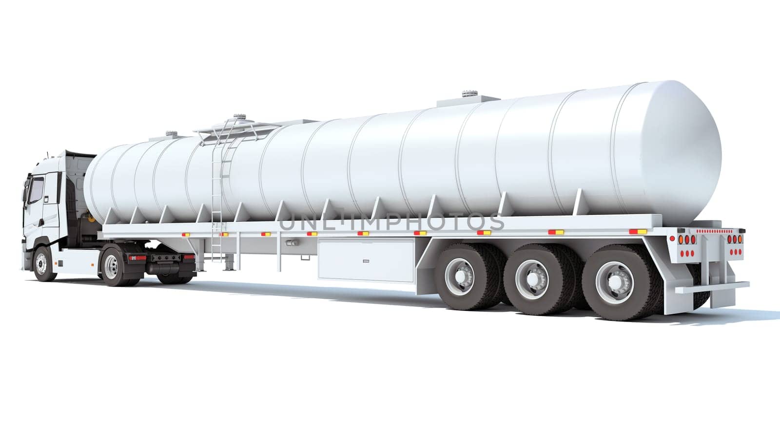 Truck with Tank Trailer 3D rendering model on white background