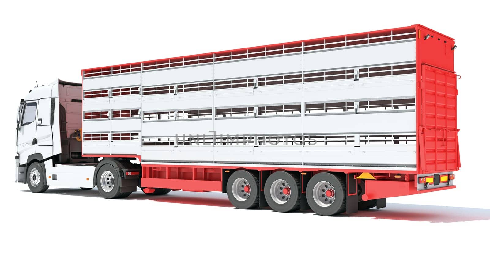 Truck with Animal Transporter Trailer 3D rendering model on white background