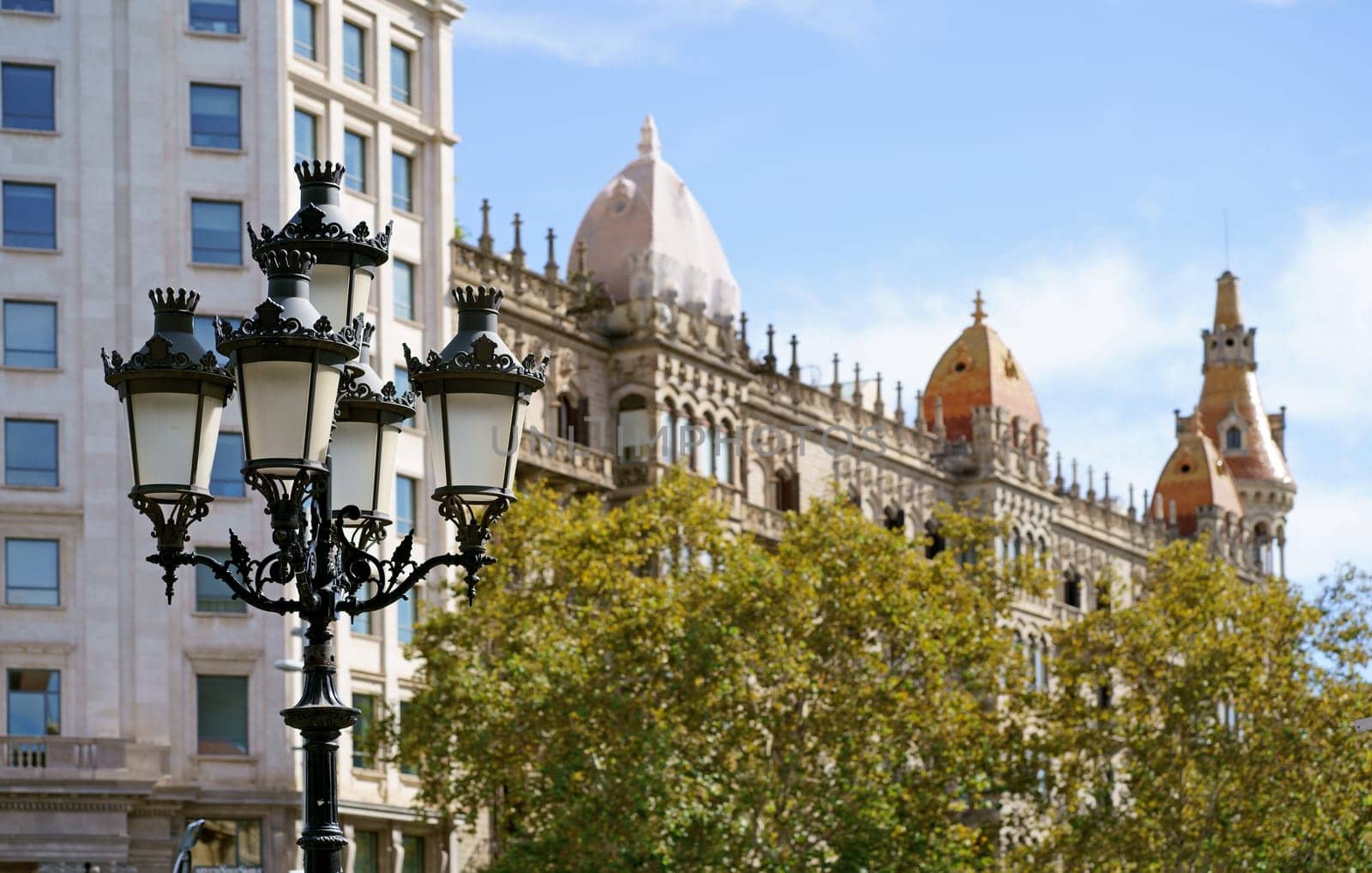 Spain. Barcelona. October 2023. Famous lanterns of Barcelona. View of well-known Passage de Gracia avenue