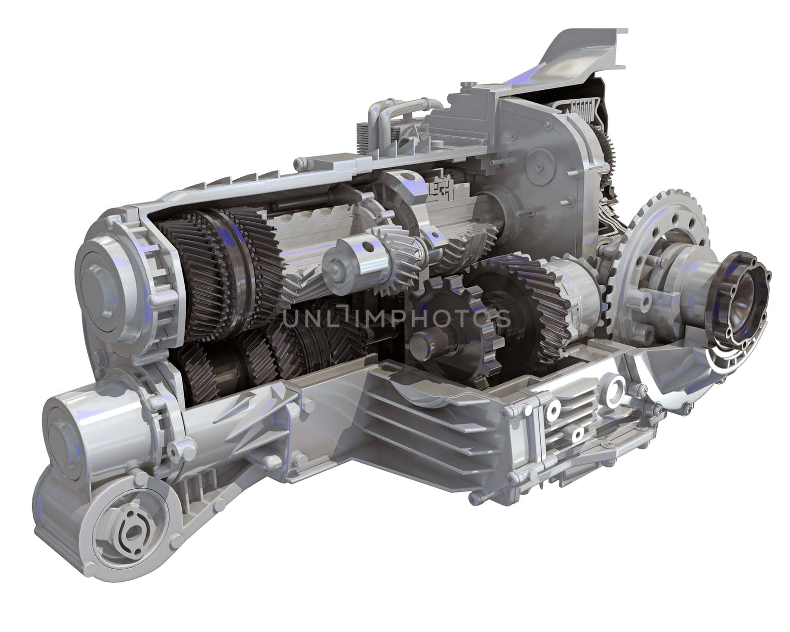 Car Transmission Cutaway 3D rendering on white background by 3DHorse