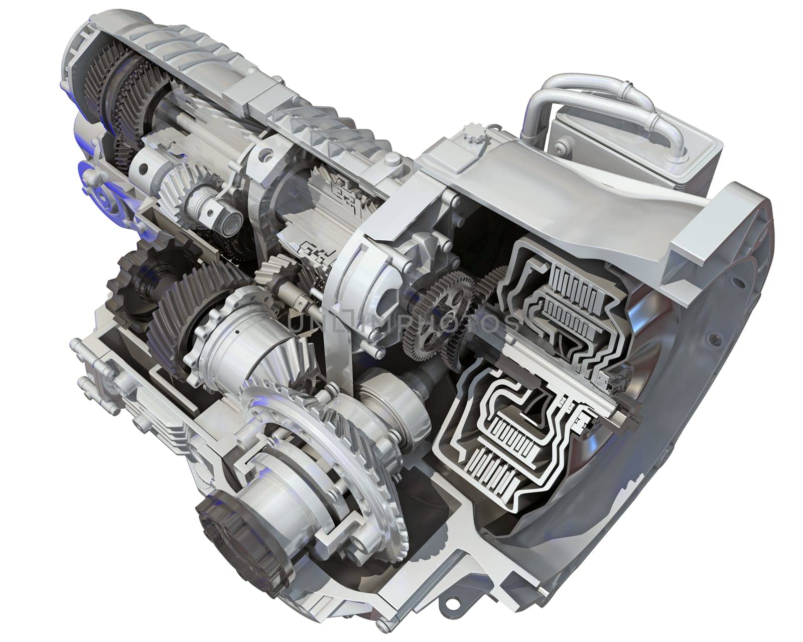 Car Transmission Cutaway 3D rendering on white background by 3DHorse