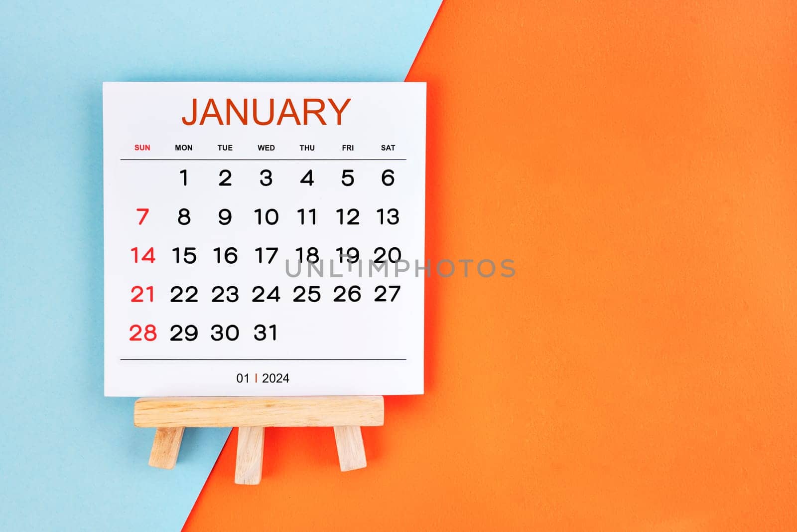 2024 January calendar page on beautiful color background. by Gamjai
