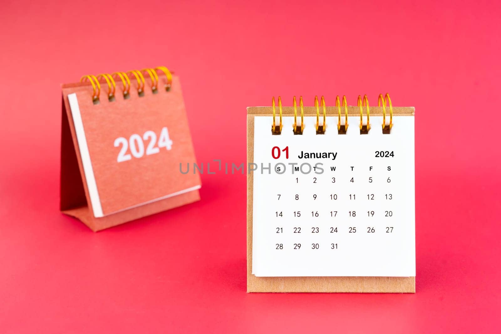 2024 January Mini Calendar On Red Background by Gamjai
