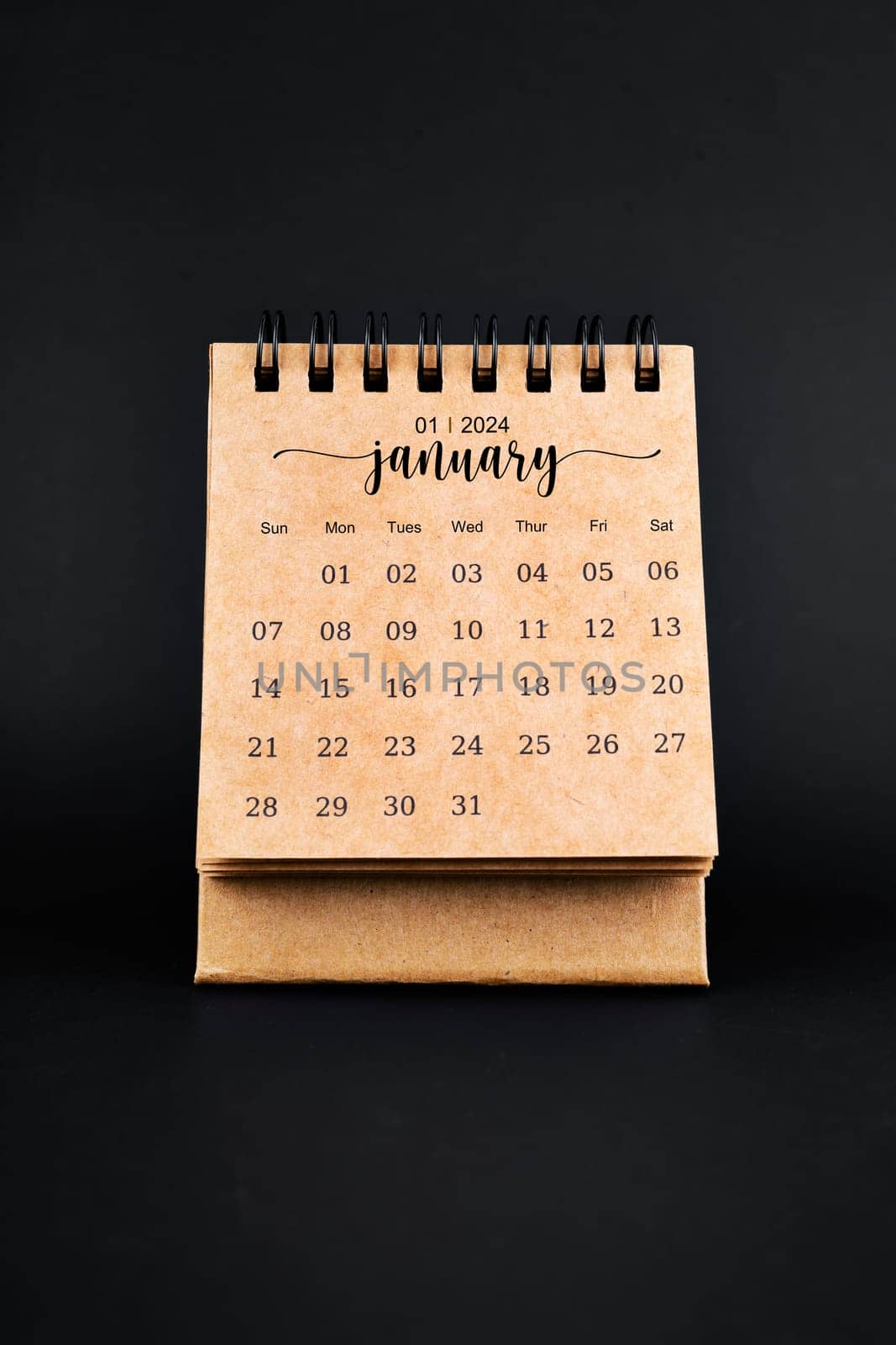 2024 January brown desk calendar. by Gamjai