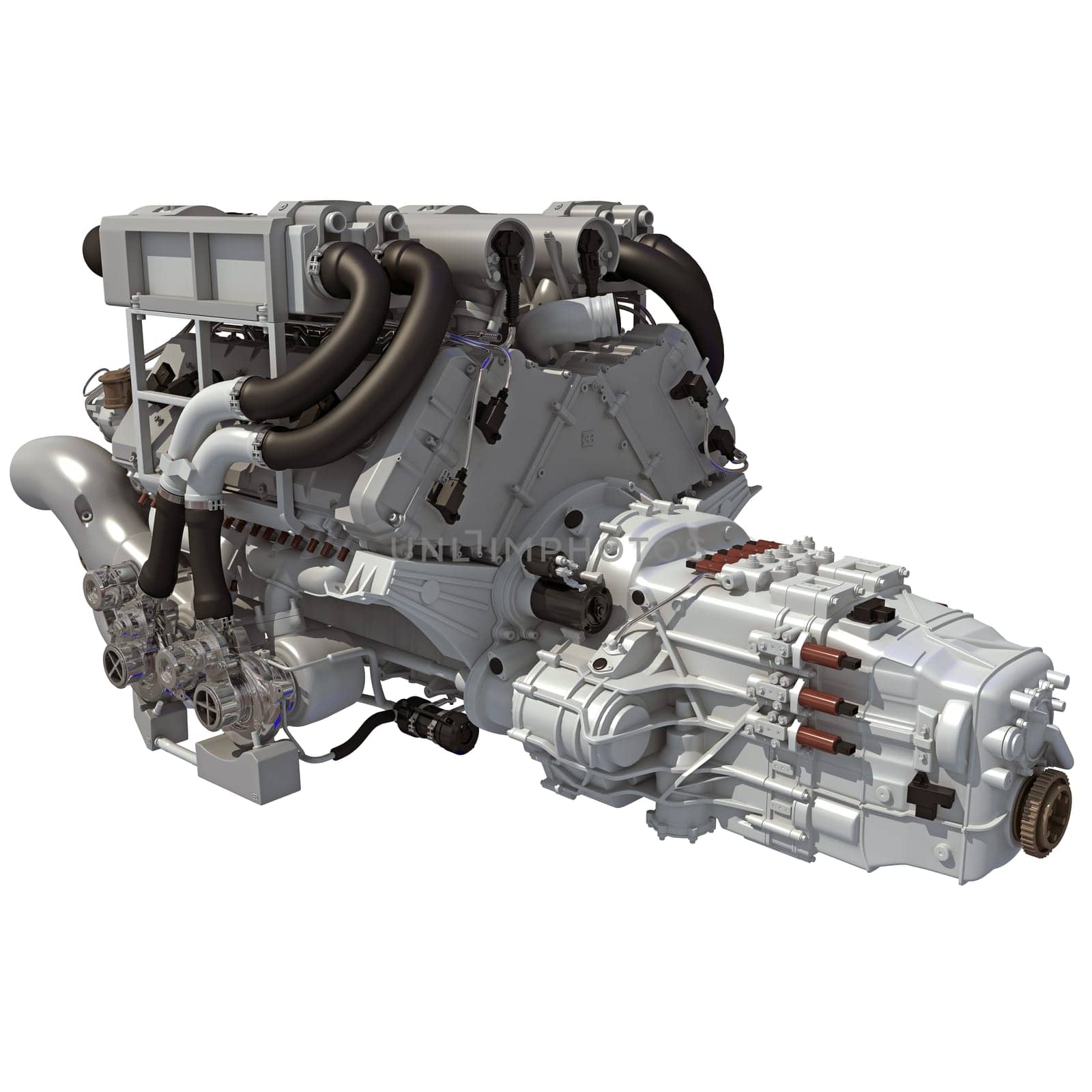 V16 Engine 3D rendering model on white background