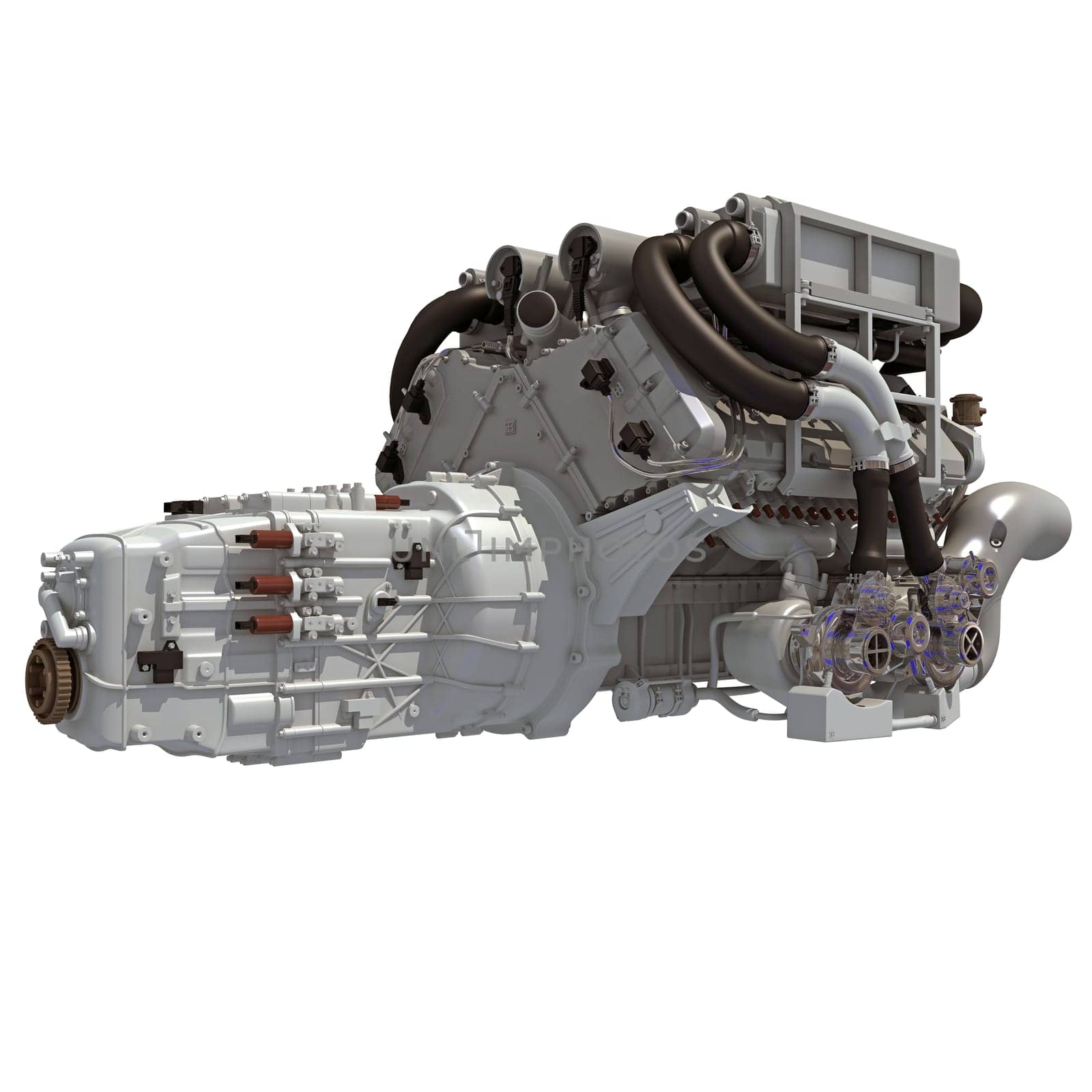 V16 Engine 3D rendering model on white background