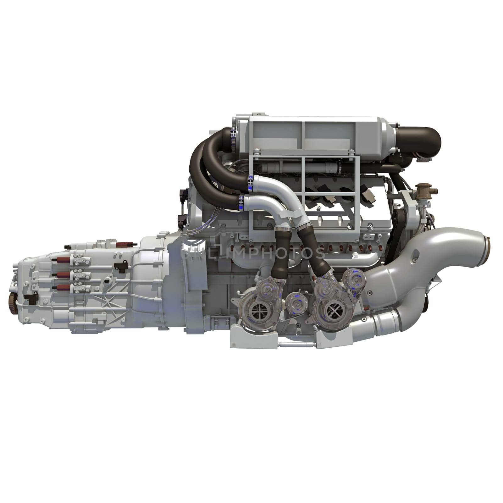 V16 Engine 3D rendering model on white background