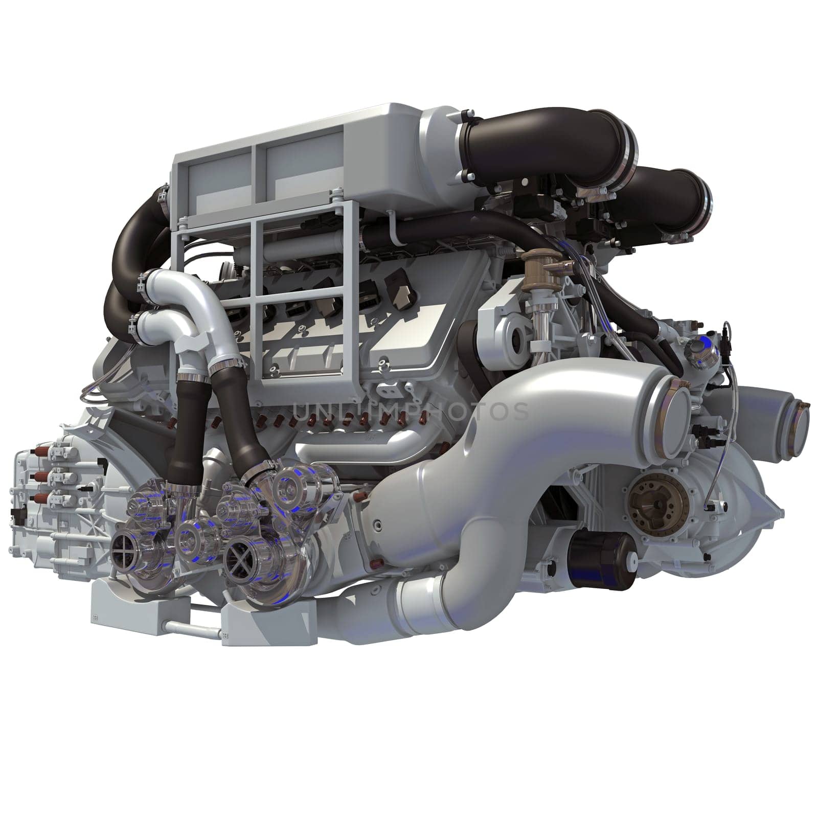 V16 Engine 3D rendering on white background by 3DHorse