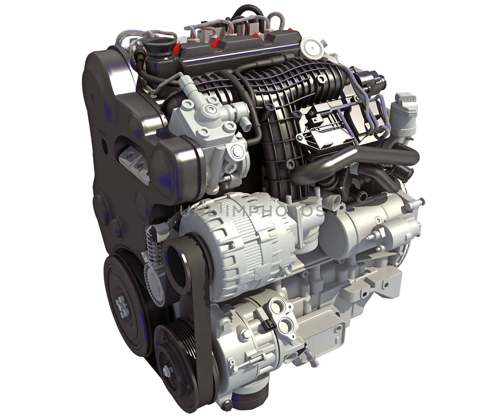 Car Engine 3D rendering model on white background