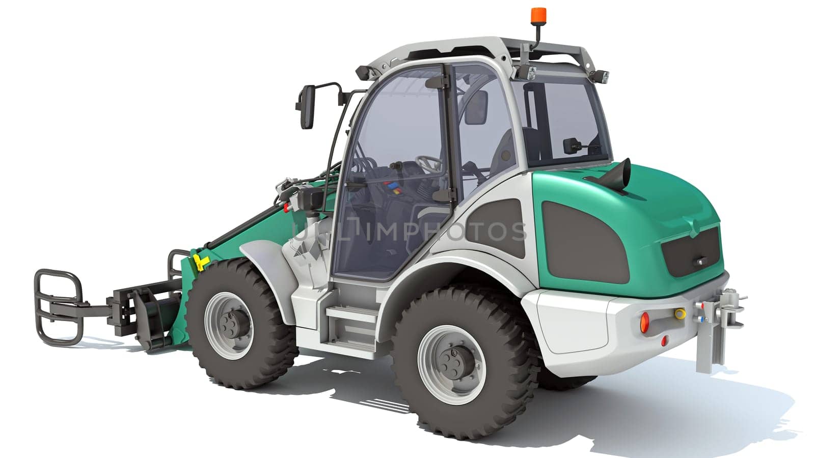 Telescopic Wheel Loader Telehandler Forklift 3D rendering model on white background