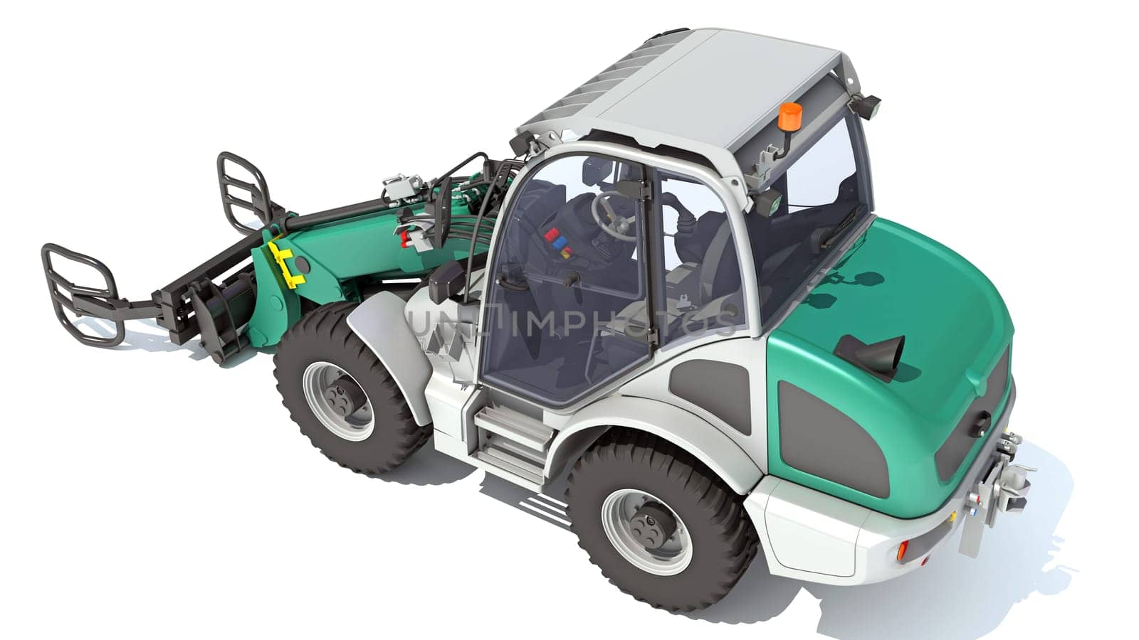 Telescopic Wheel Loader Telehandler Forklift 3D rendering model on white background