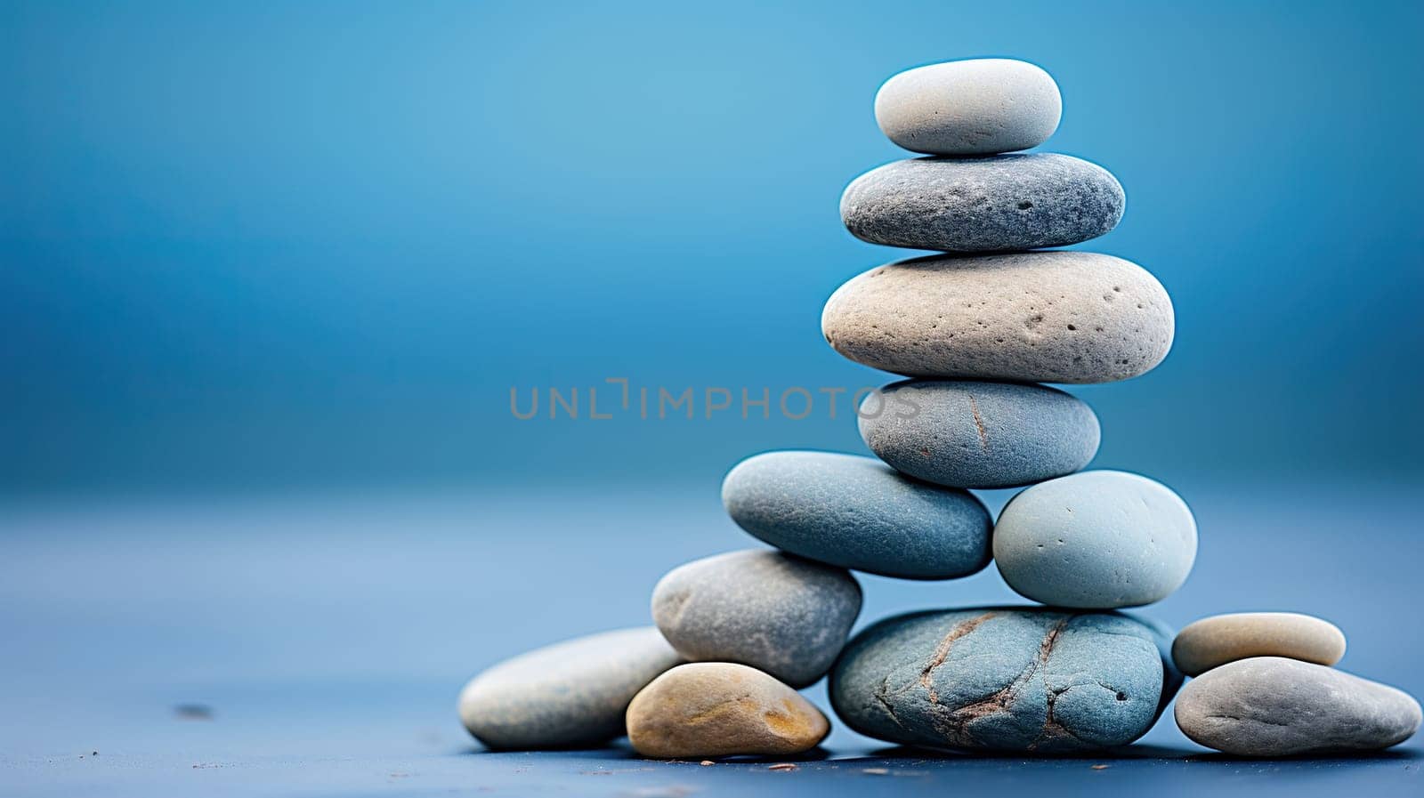 A stack of ugly smooth stones on a blue background.