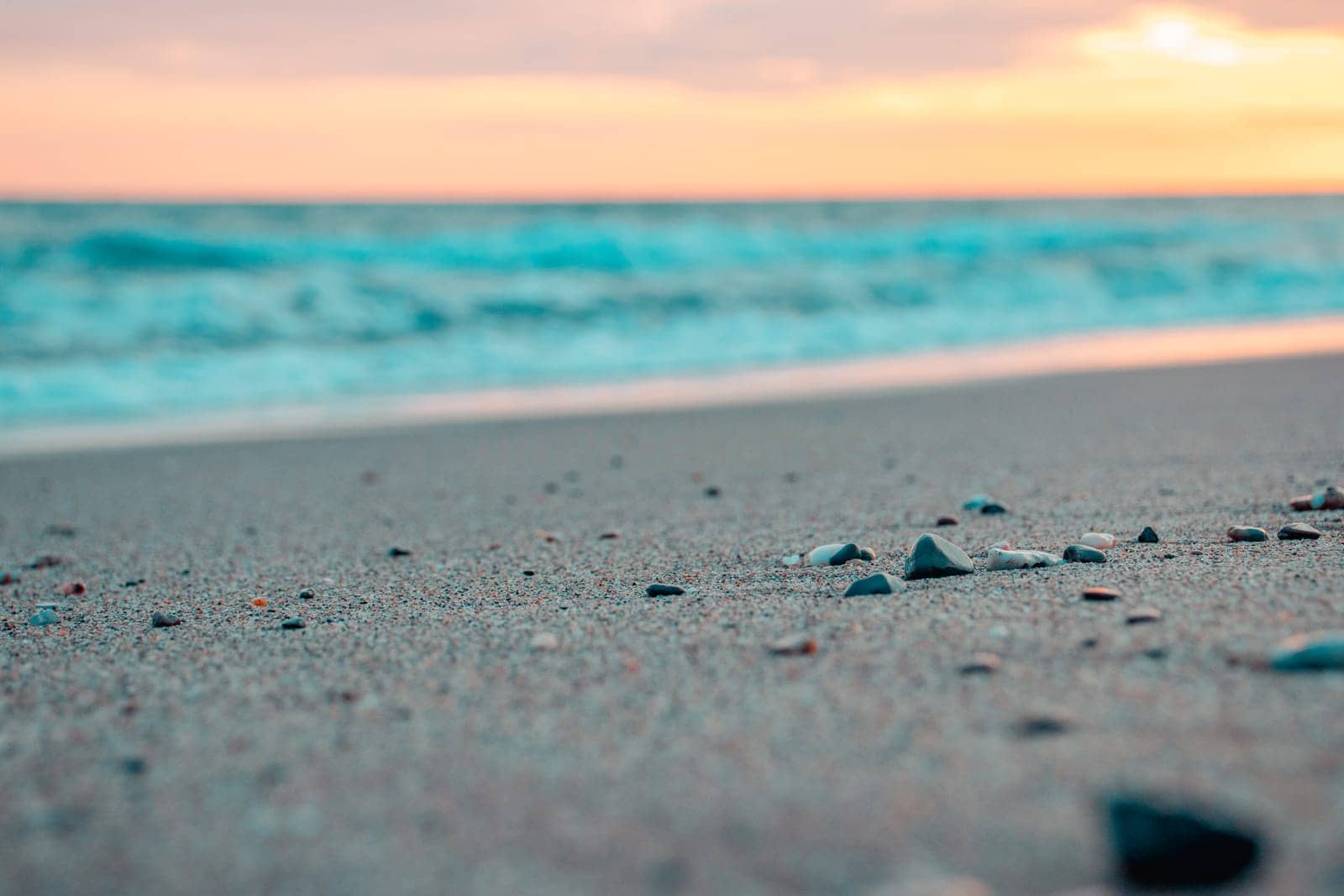 Relaxing Mediterranean beach summer panoramic photo. Waves surf with amazing blue sea shore by _Nataly_Nati_