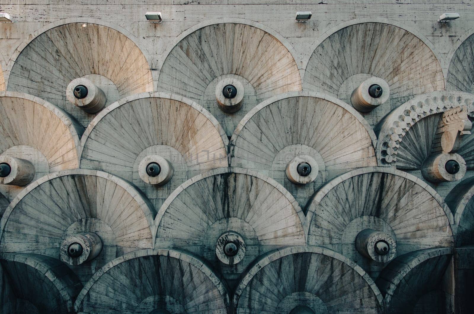 Modern fountain with the circular wheels form stones concept photo. Yerevan cascade giant stairway architecture. One of the sightseeing of caucasus city. High quality picture for wallpaper, travel blog