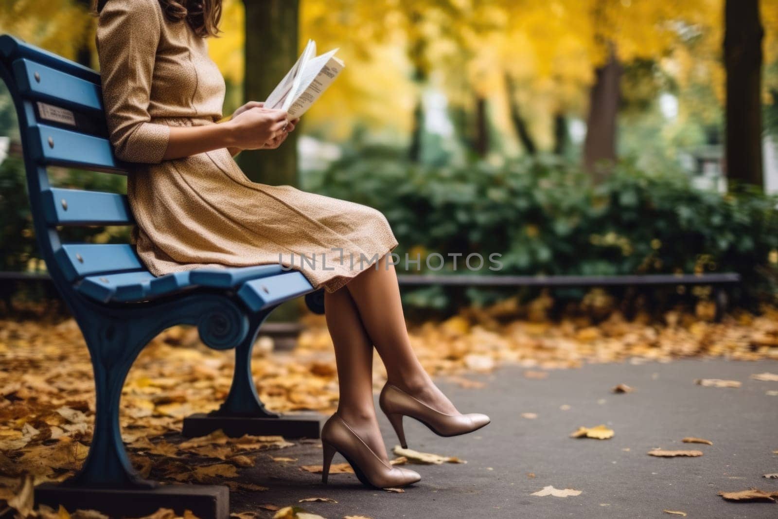 young woman reading a magazine with a coffee. AI Generated by Desperada