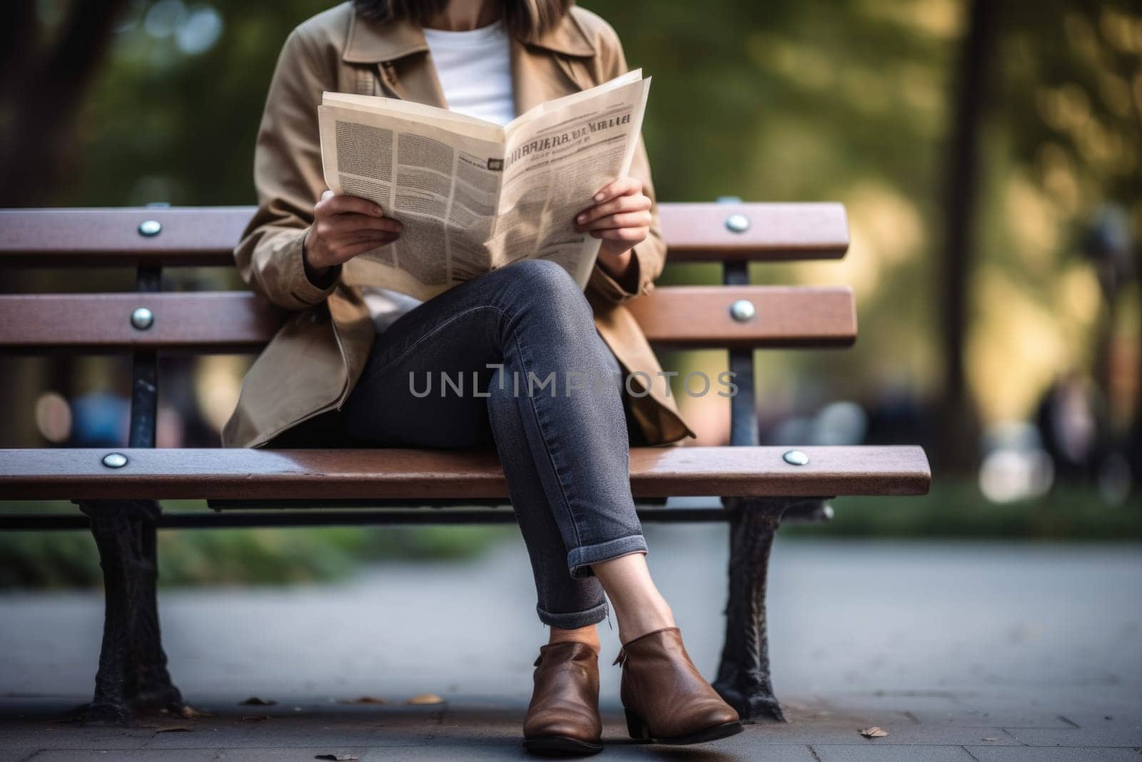 young woman reading a magazine with a coffee. AI Generated by Desperada