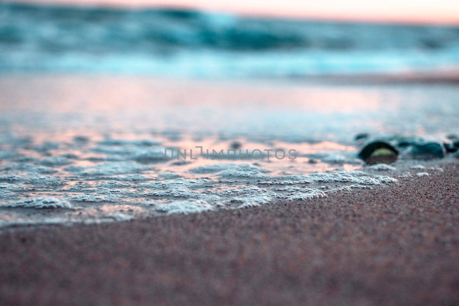 Seaside near Barcelona background concept photo. Front view photography with blurred background. Mediterranean winter sea, nautical background. High quality picture for wallpaper, travel blog