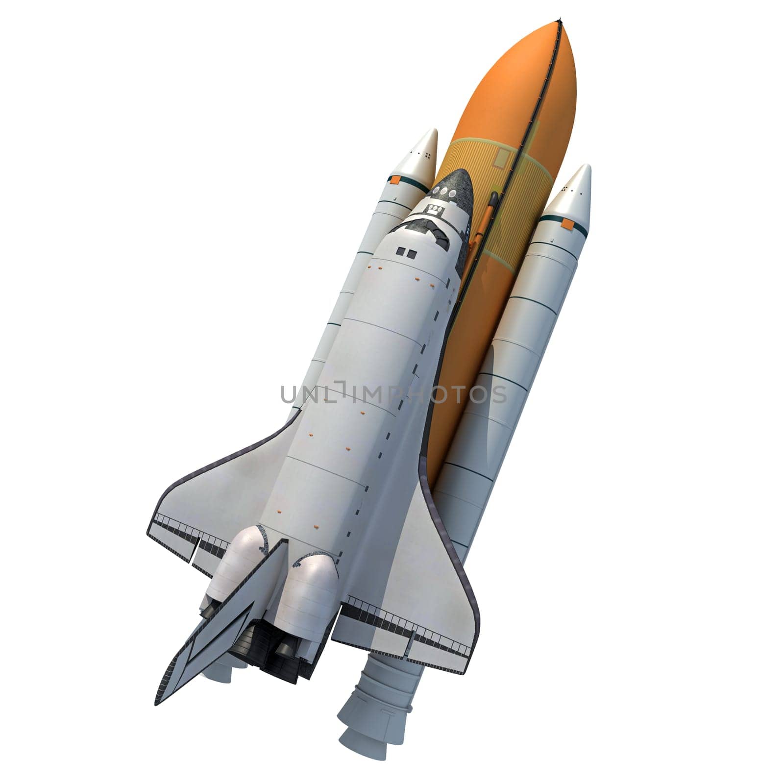 Space Shuttle on white background, spaceship 3D rendering model