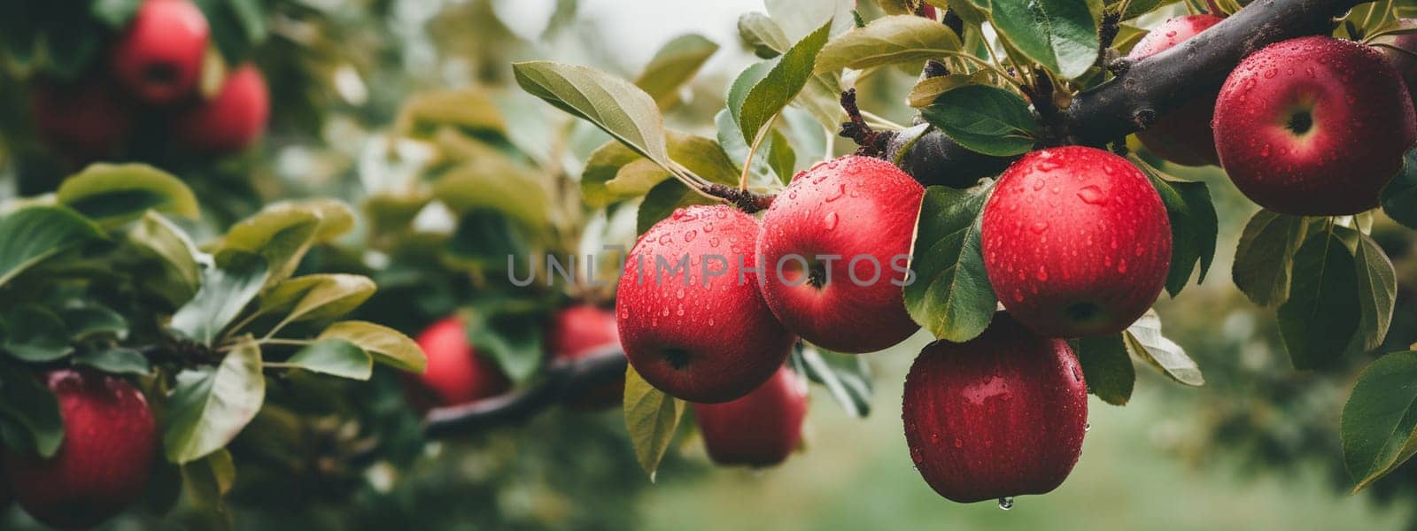 Apples grow on a tree. selective focus. Generative AI, by mila1784