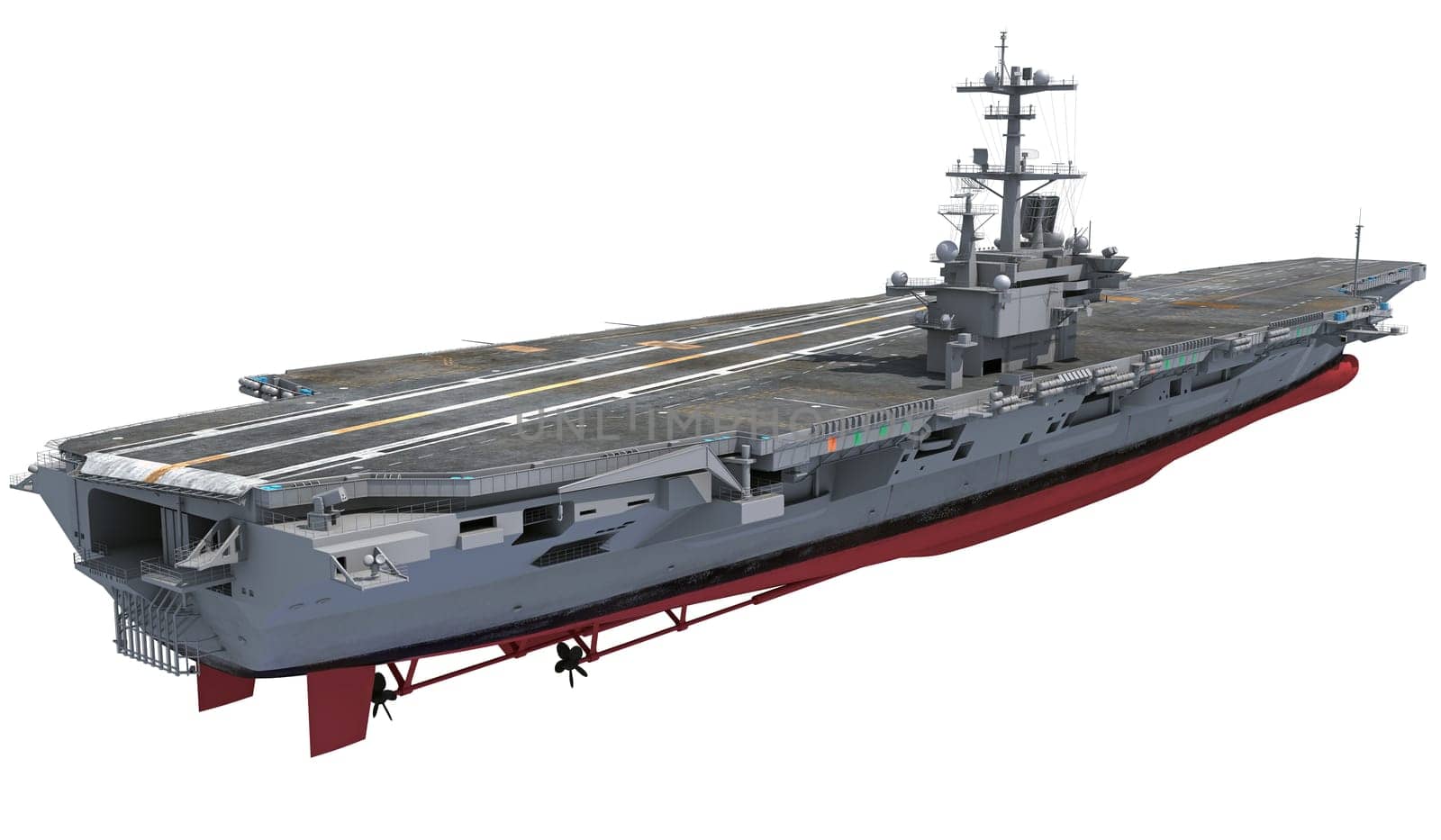 Aircraft Carrier military vessel 3D rendering model ship on white background