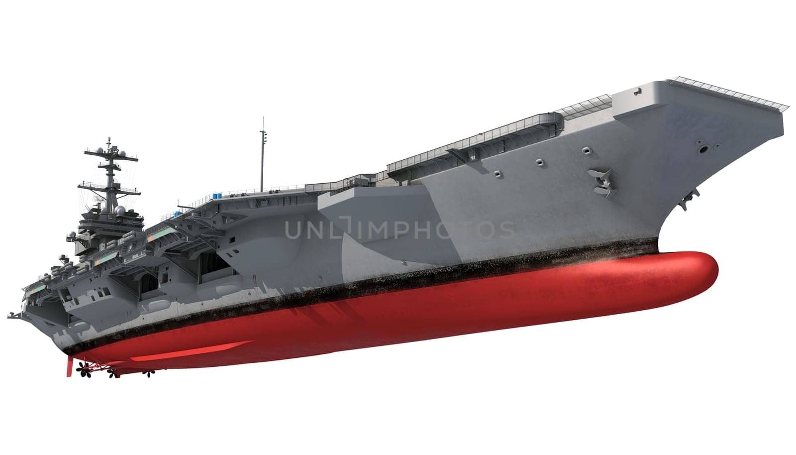 Aircraft Carrier military vessel 3D rendering model ship on white background