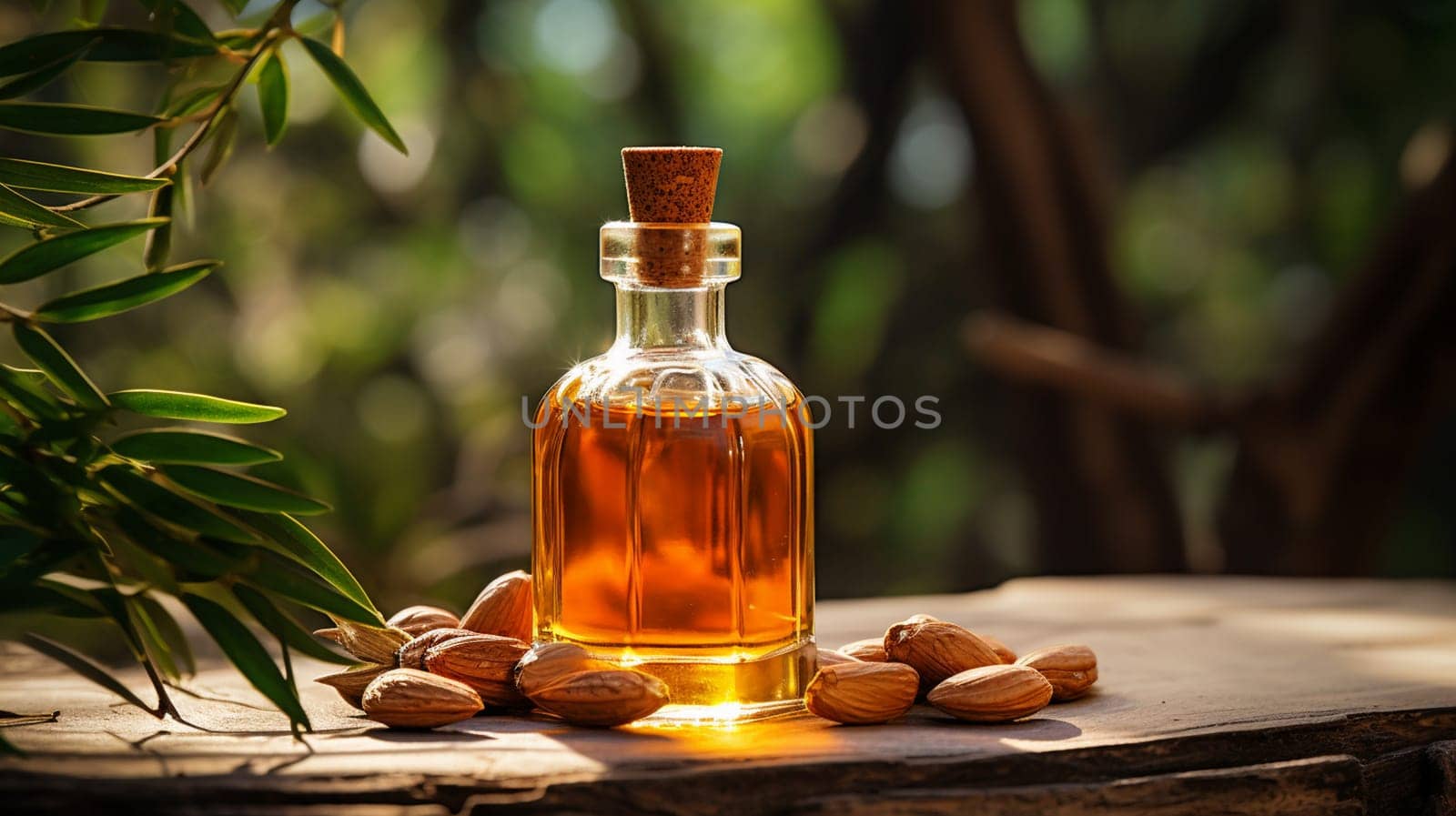 apricot oil in a small jar. selective focus. nature. Generative AI,