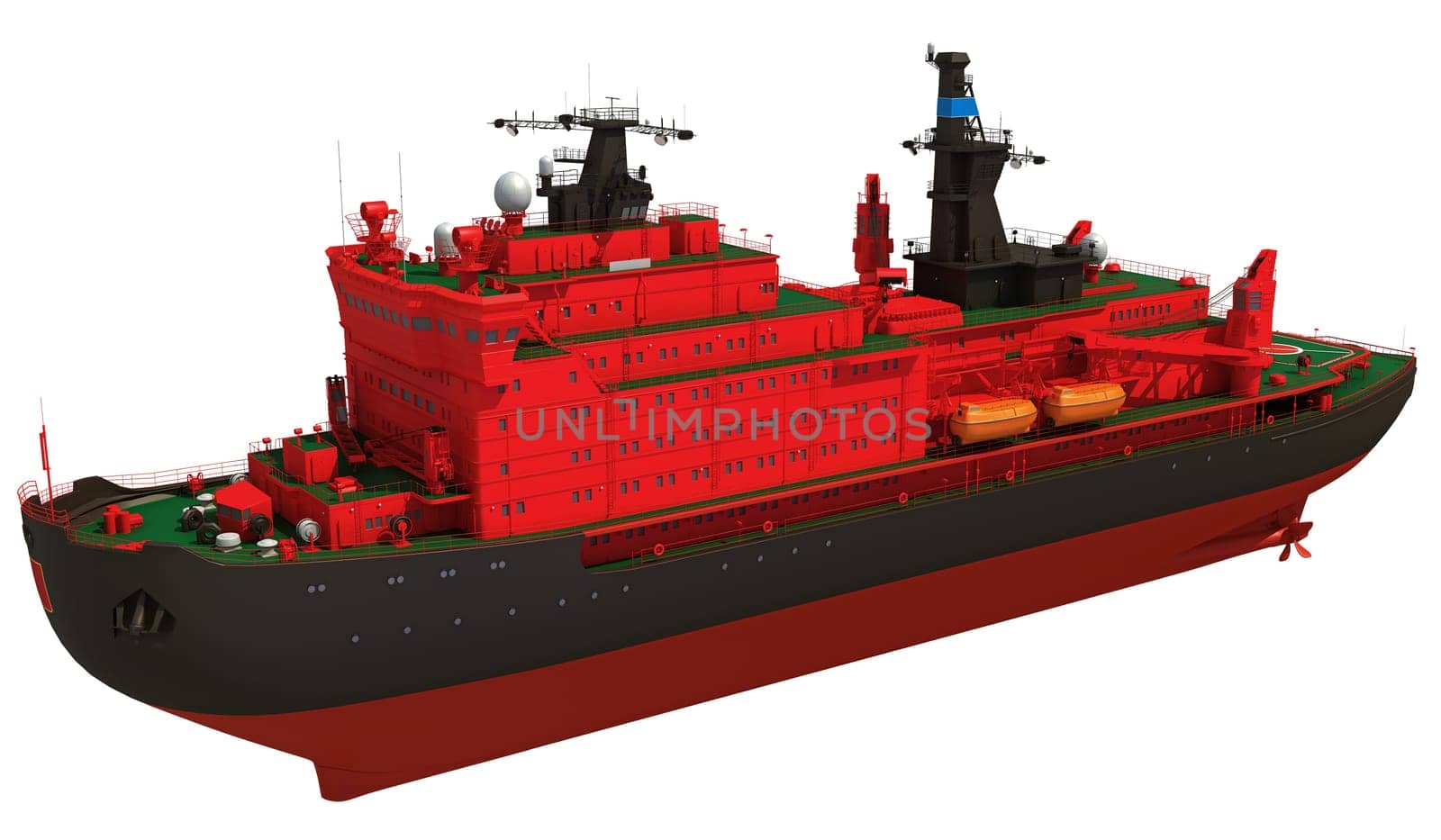 Icebreaker Ship 3D rendering on white background by 3DHorse