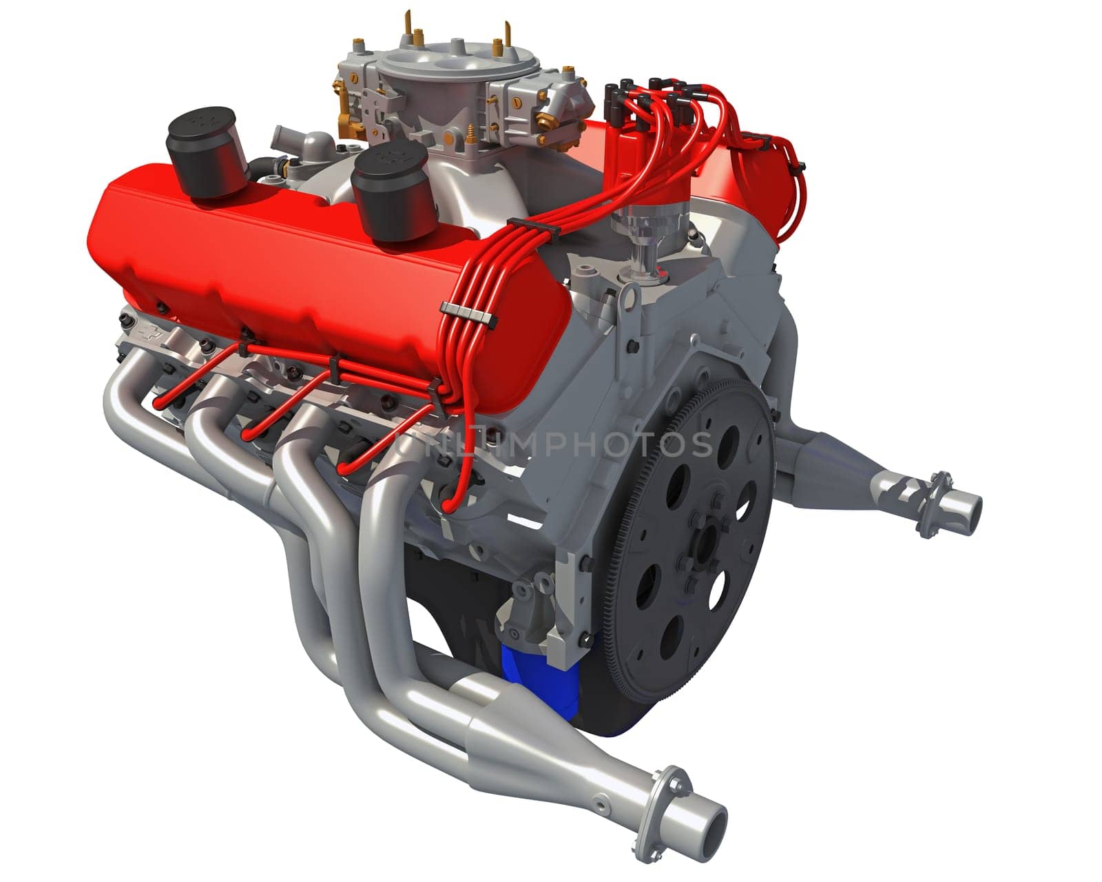 V8 Car Engine 3D rendering model on white background