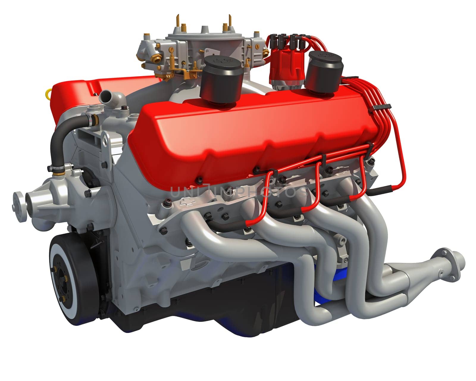 V8 Car Engine 3D rendering model on white background