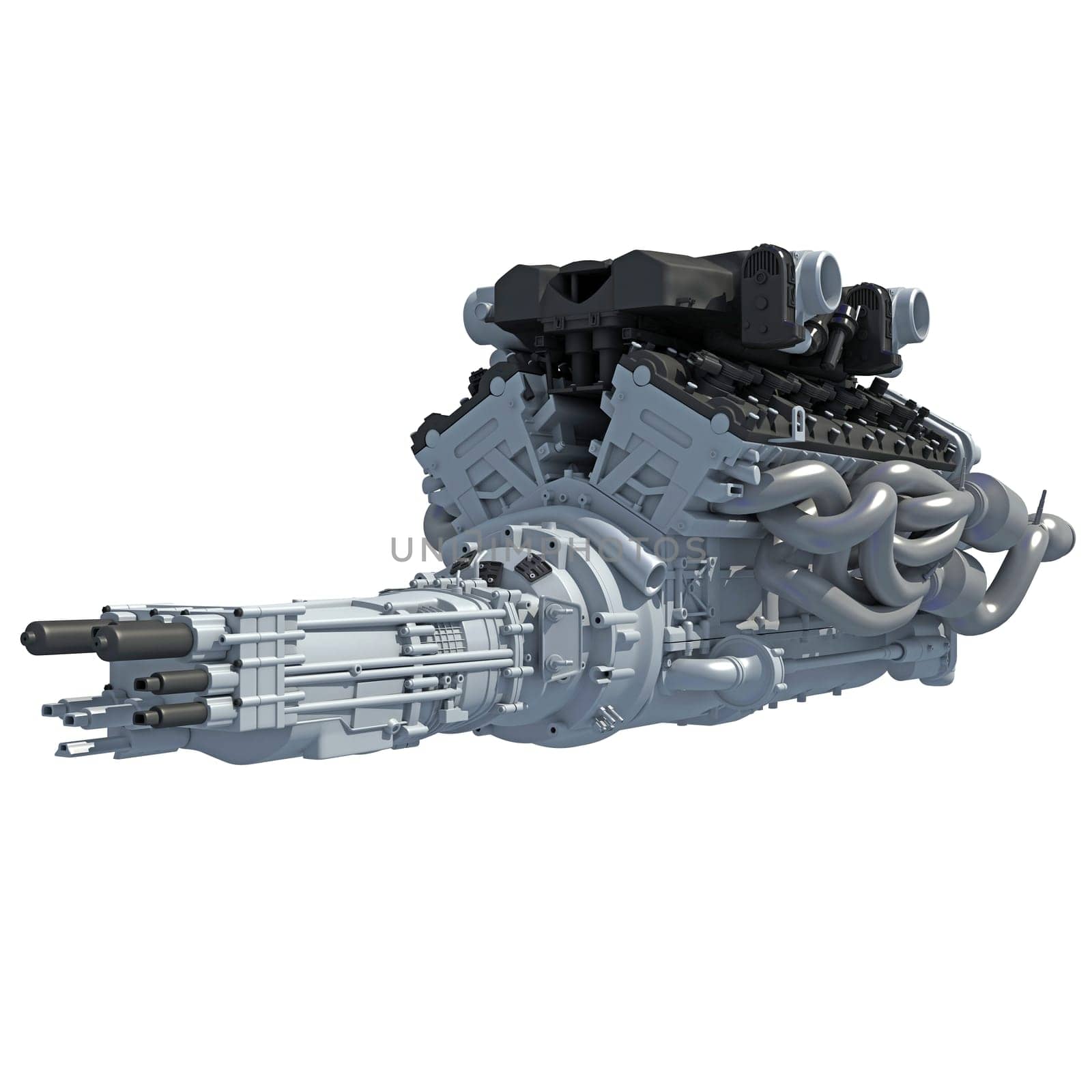 V12 Car Engine 3D rendering model on white background