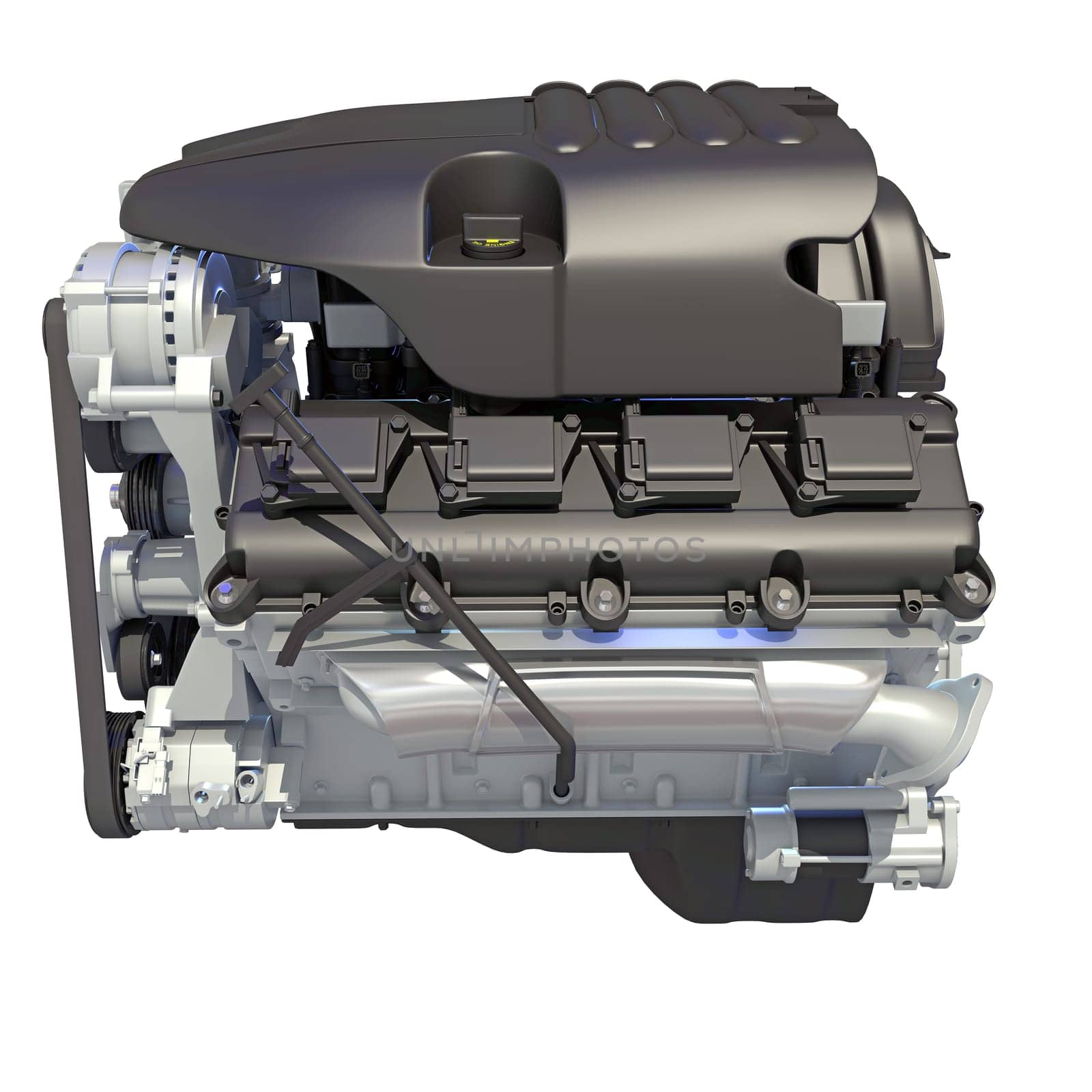 V8 Car Engine 3D rendering model on white background