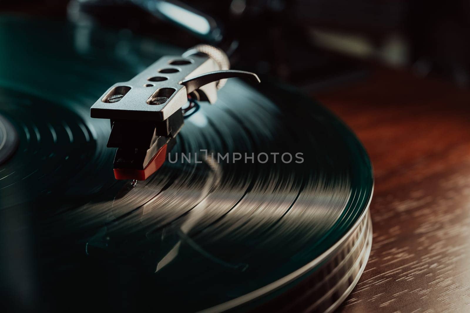 Classic vinyl record, turntable spin, analog sound, music. Vintage aesthetics. by kristina_kokhanova