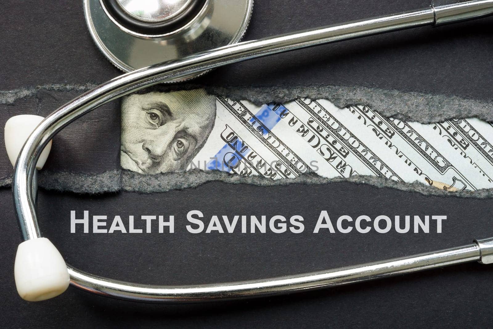 HSA health savings account sign and stethoscope. by designer491