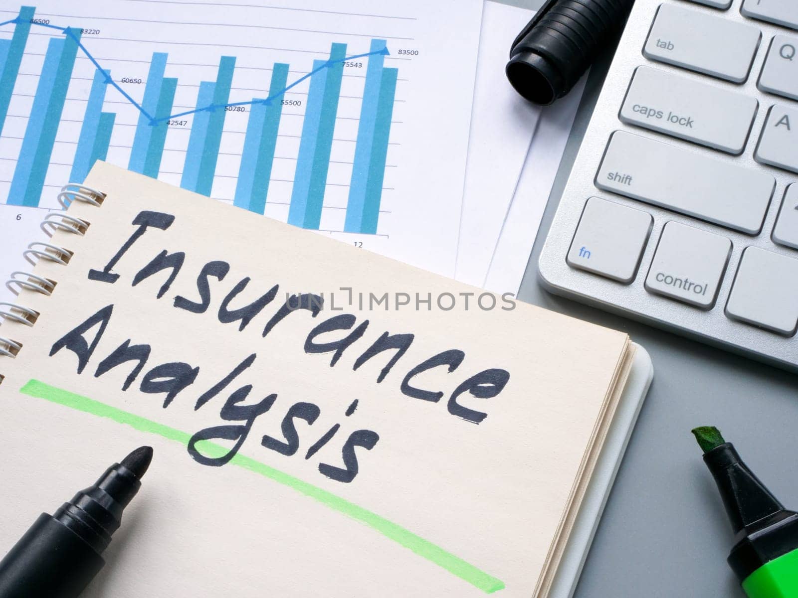 Insurance analysis handwritten inscription and papers. by designer491