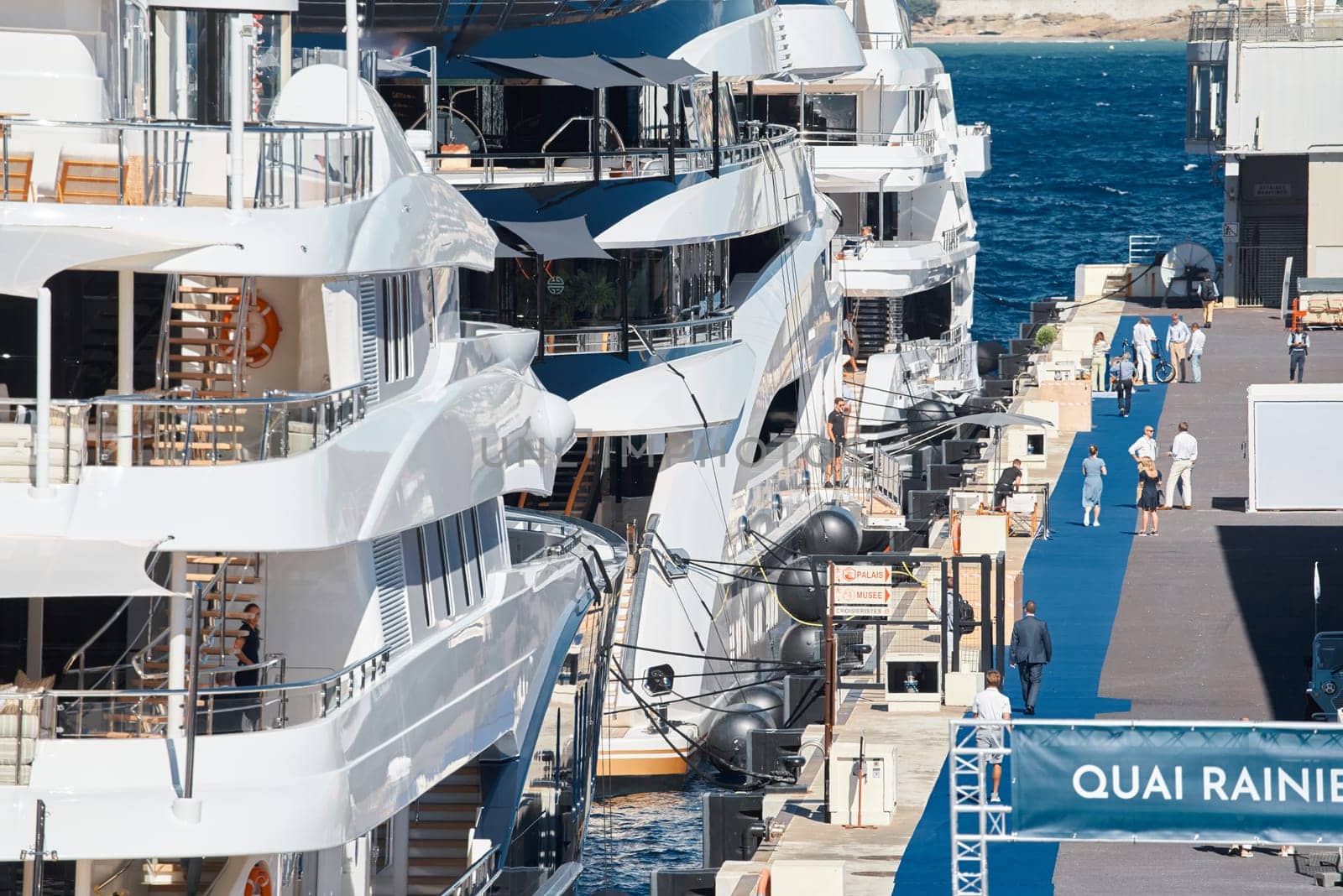 Monaco, Monte Carlo, 28 September 2022 - a lot of luxury yachts at the famous motorboat exhibition in the principality, the most expensive boats for the richest people around the world, yacht brokers by vladimirdrozdin