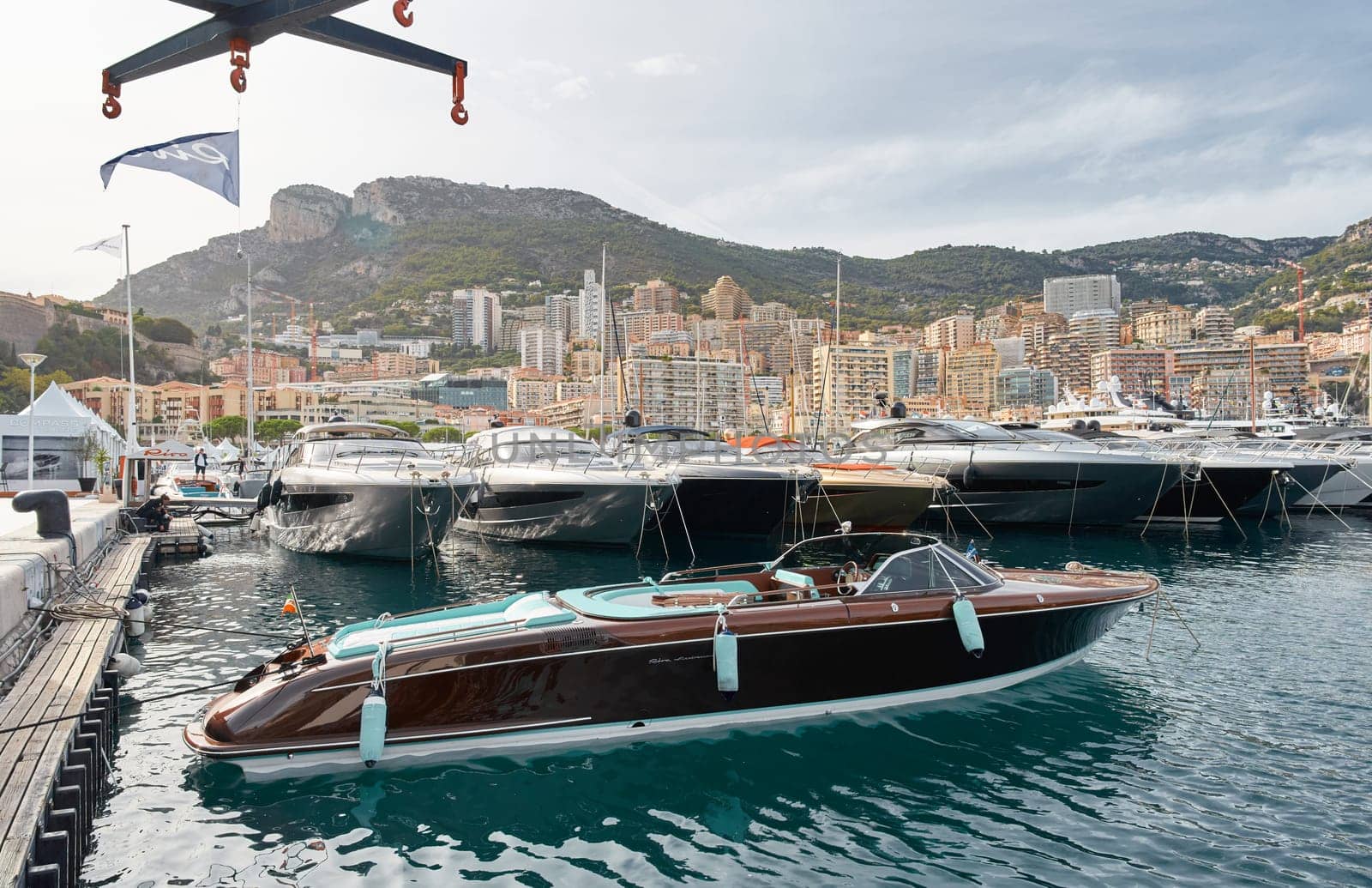 Monaco, Monte Carlo, 29 September 2022 - a lot of luxury yachts at the famous motorboat exhibition, the most expensive boats for the richest people, yacht brokers, boat traffic by vladimirdrozdin