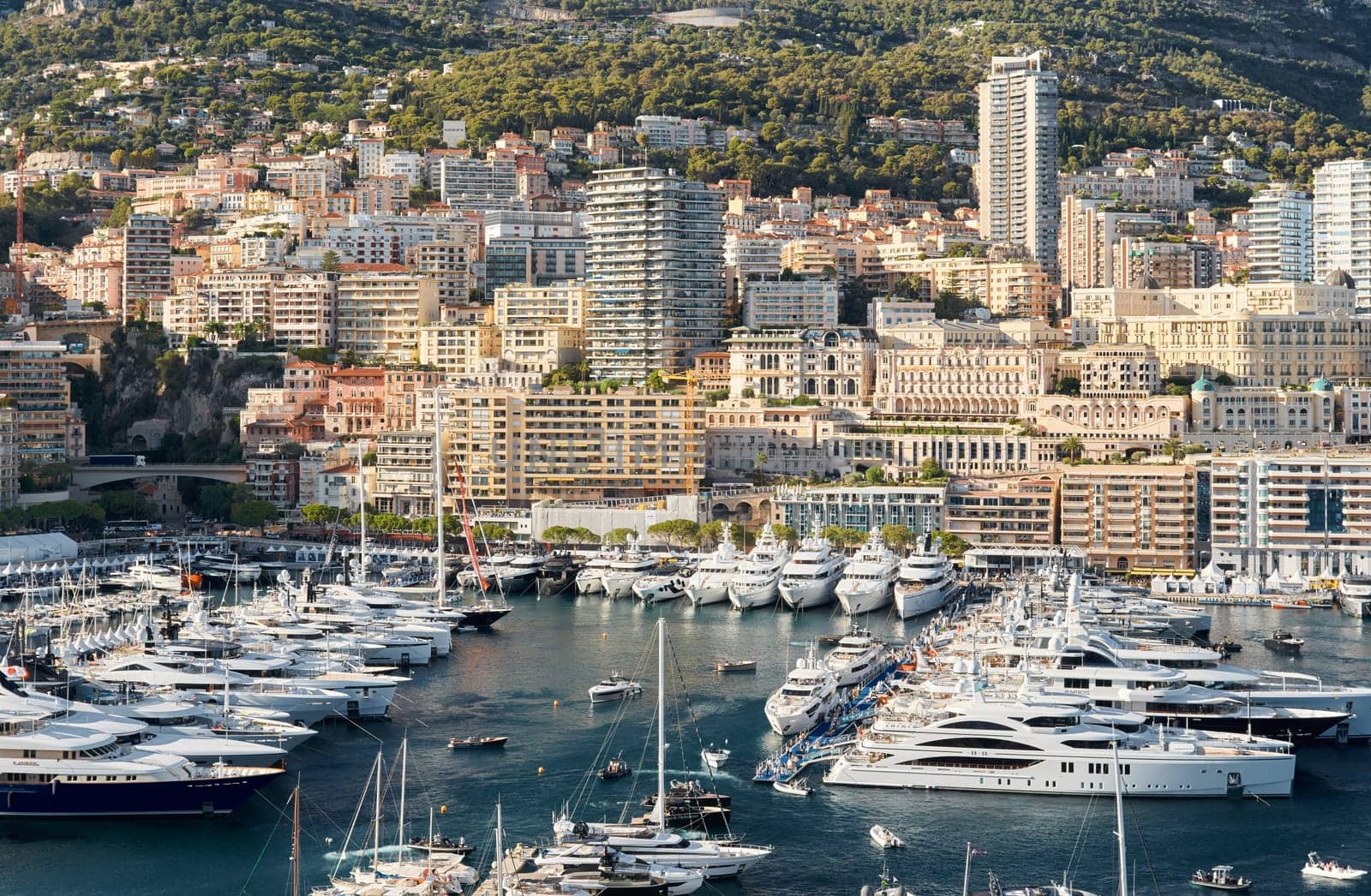 Monaco, Monte Carlo, 28 September 2022 - Top view of the famous yacht show, exhibition of luxury mega yachts, the most expensive boats for the richest people around the world, yacht brokers. High quality photo