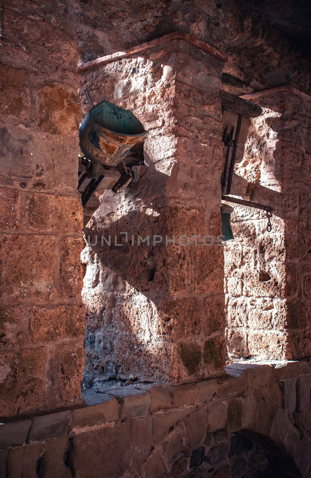 Religious architecture, ancient church bells photo. Sant Miquel del Fai is Benedictine monastery. by _Nataly_Nati_