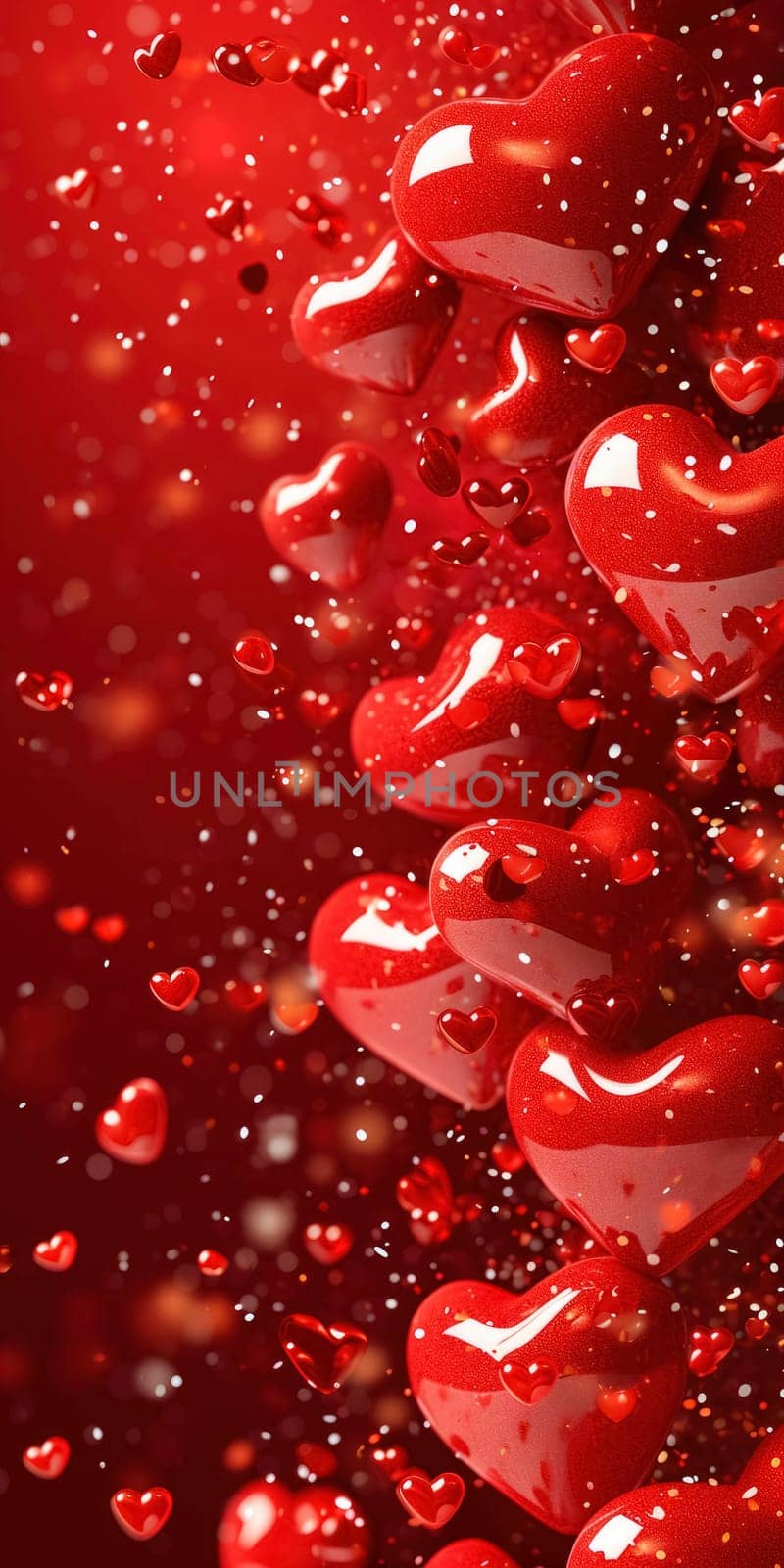 Red background with hearts for Valentine's Day. Vertical banner or greeting card by andreyz
