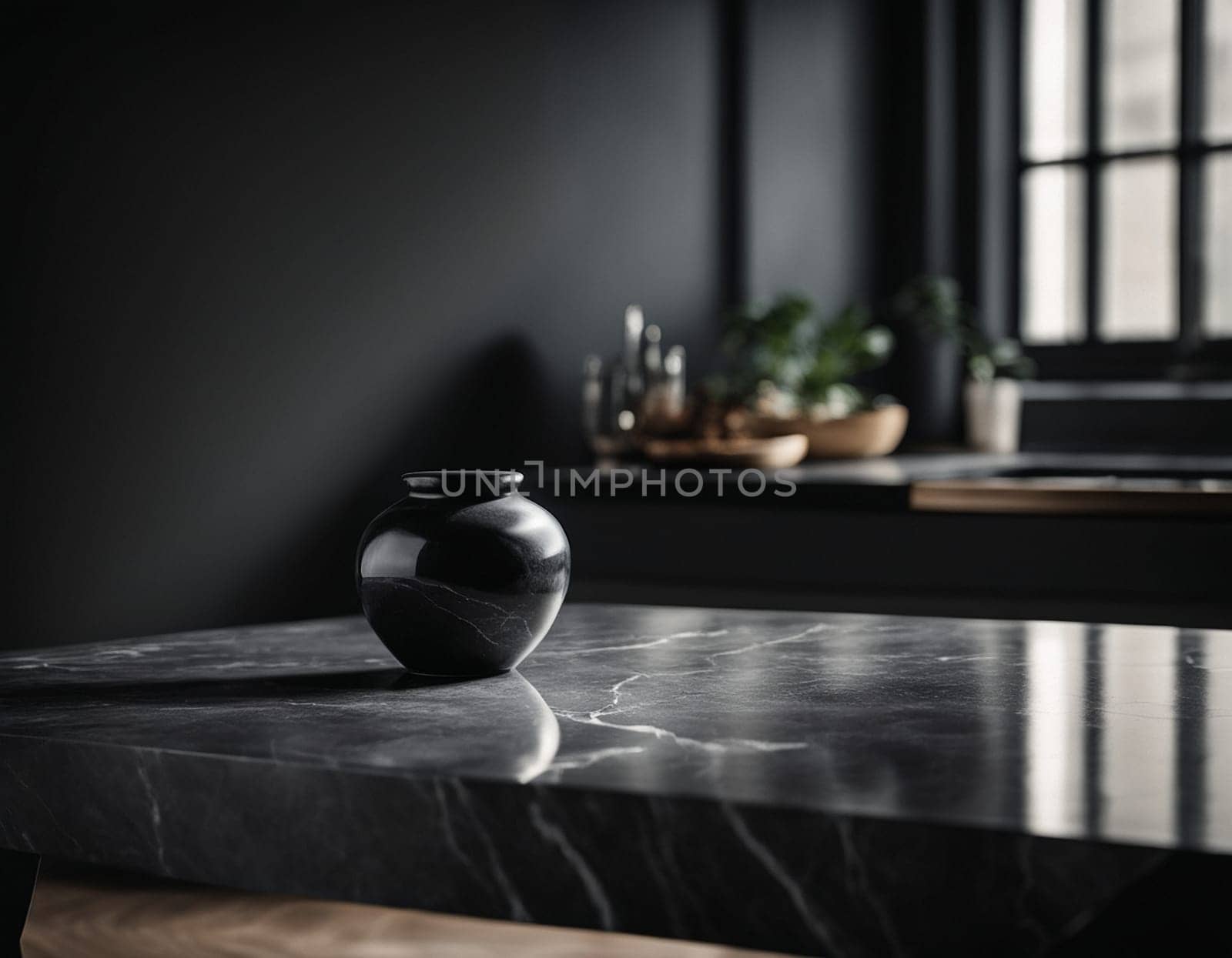 Professional interior design with expensive black marble and granite. Excellent background for presentation and product. High quality illustration