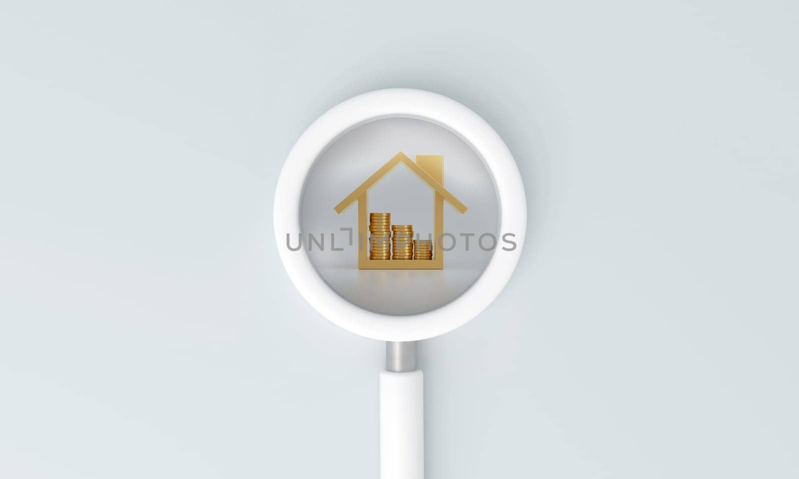 Magnifying glass searching for a home for rent. Empty copy space for text. by ImagesRouges