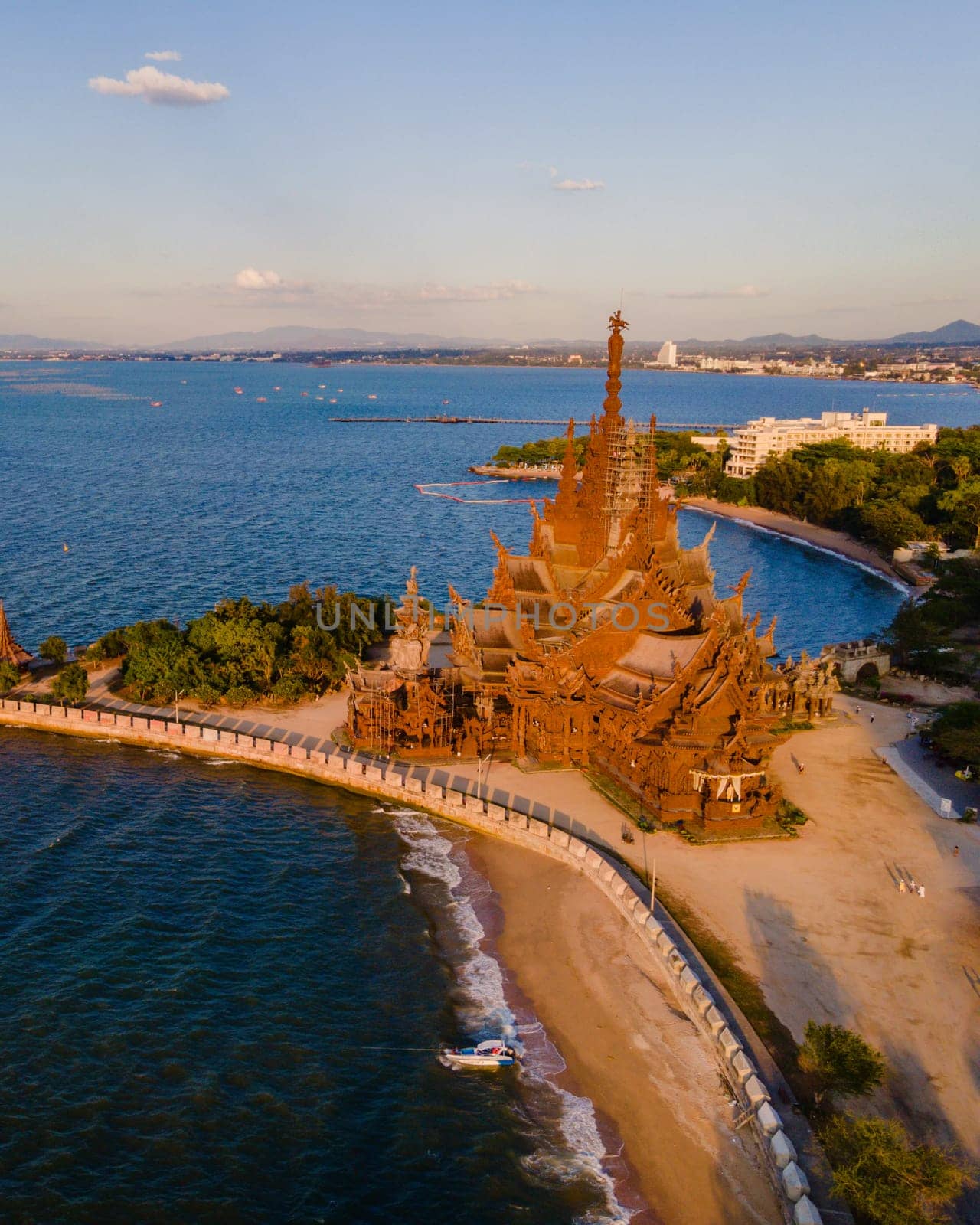 The Sanctuary of Truth wooden temple in Pattaya Thailand is a gigantic wooden construction located at the cape of Naklua Pattaya City