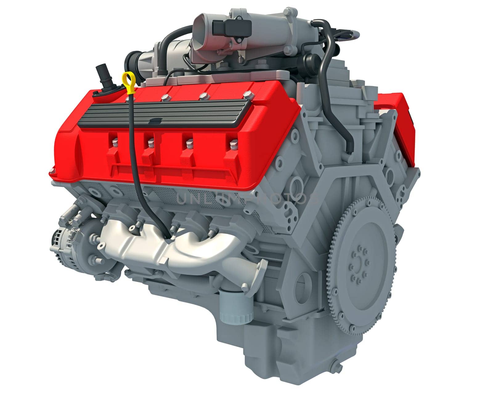 V8 Car Engine 3D rendering on white background by 3DHorse