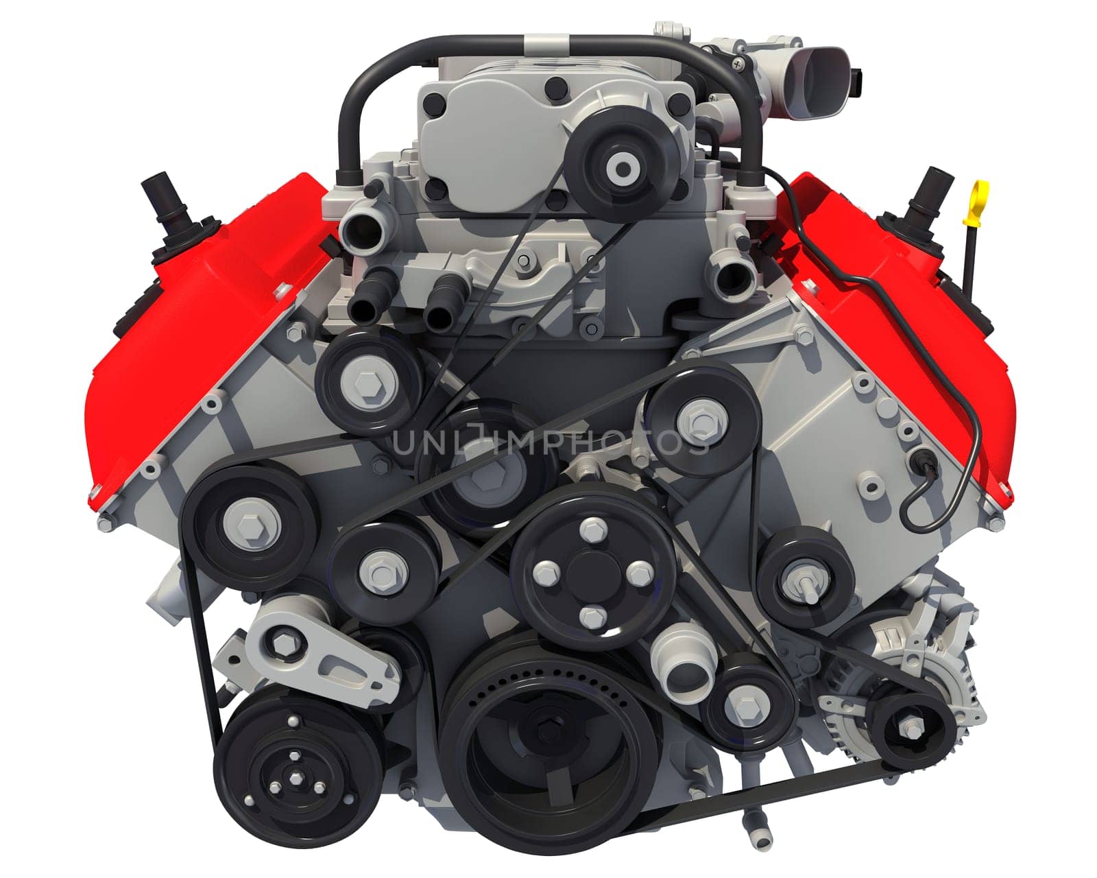 V8 Car Engine 3D rendering model on white background