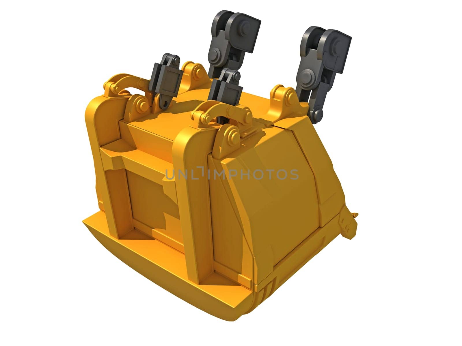 Excavator Bucket heavy construction machinery 3D rendering on white background