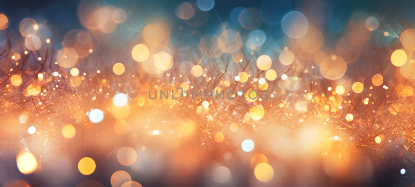 Abstract background with peach fuzz color sparkles, shiny bokeh glitter lights by andreyz